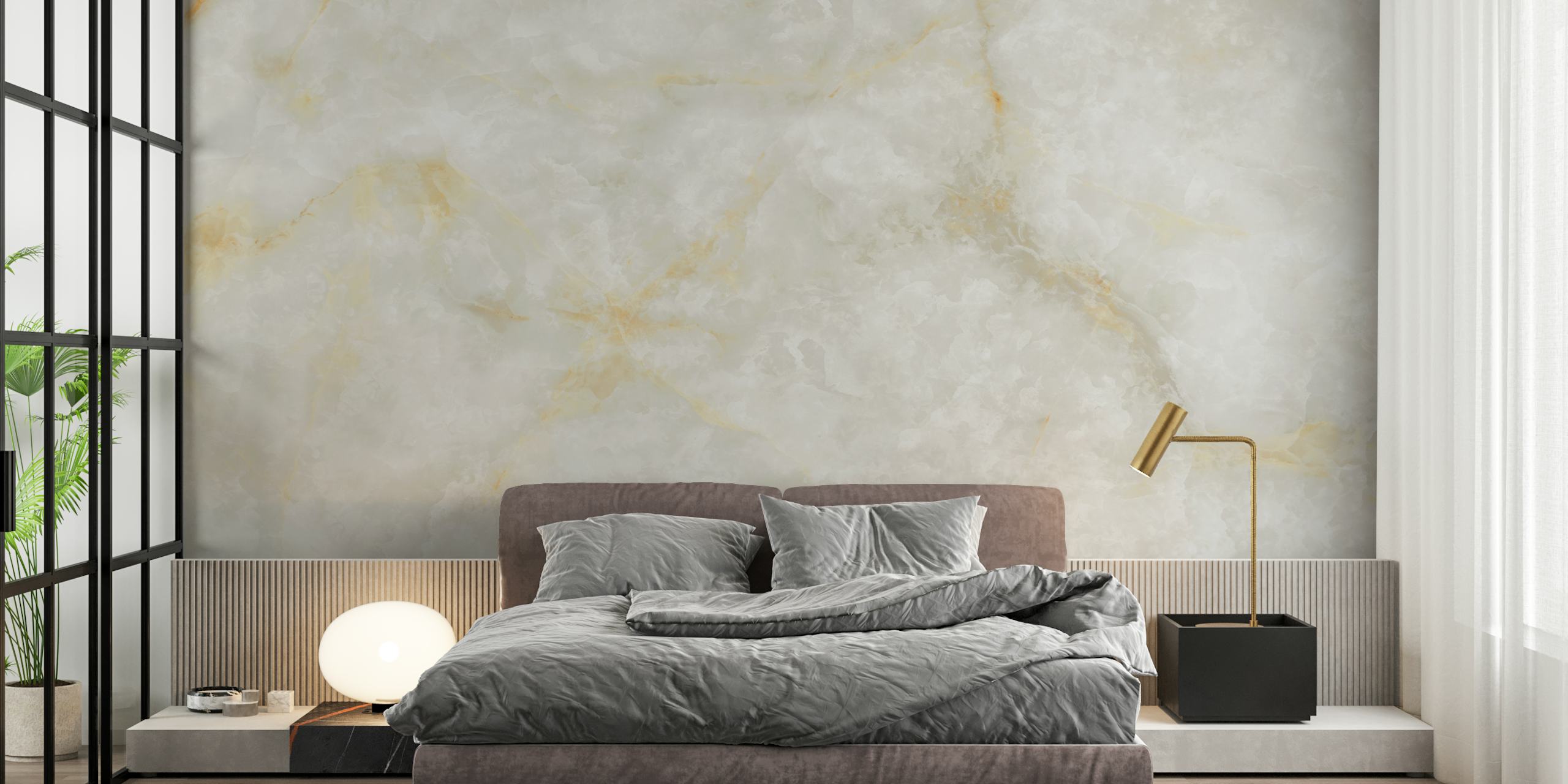 White marble wallpaper with gold veins and soft texture