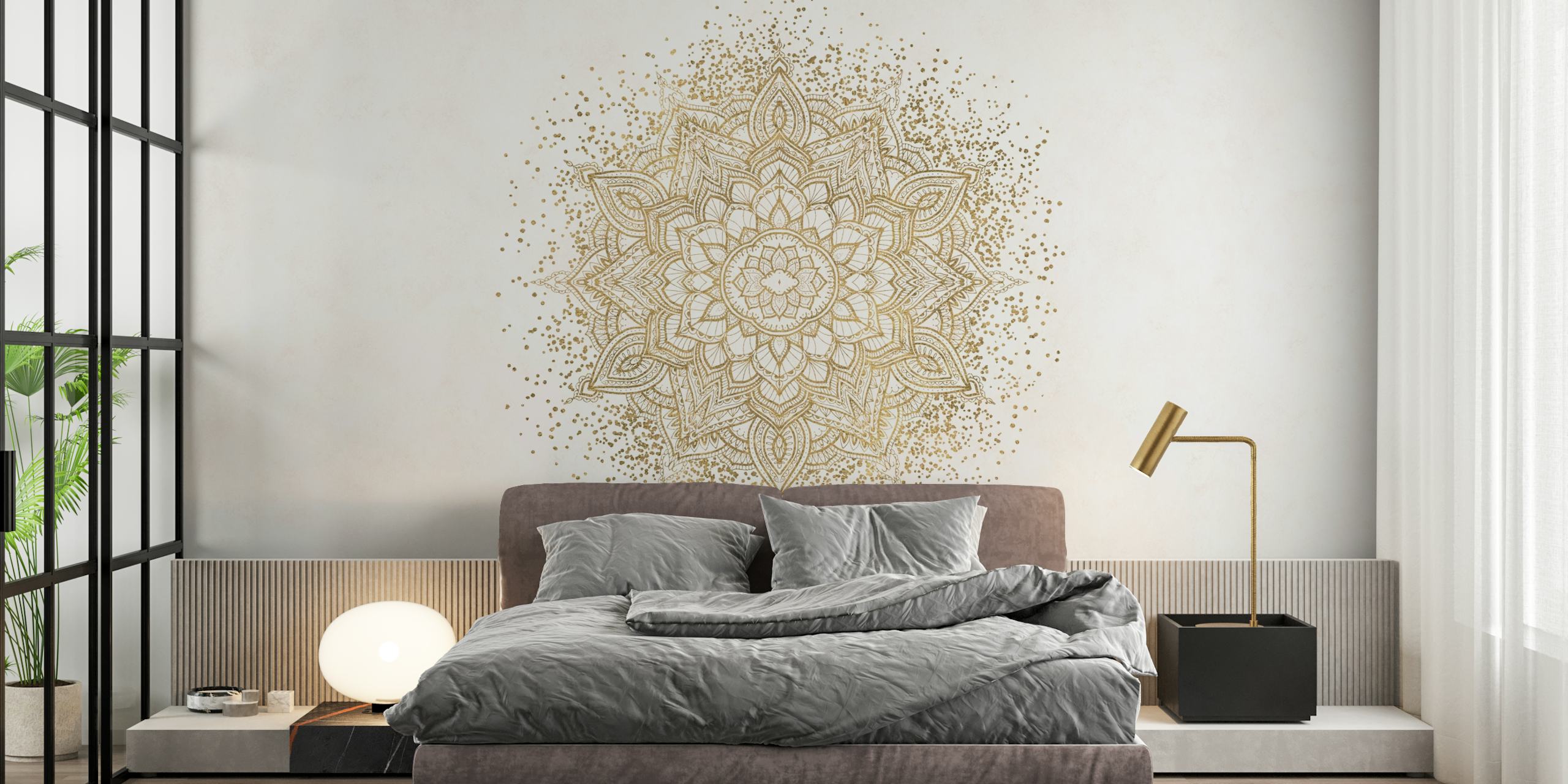 Golden sparkling mandala behang in een kamer