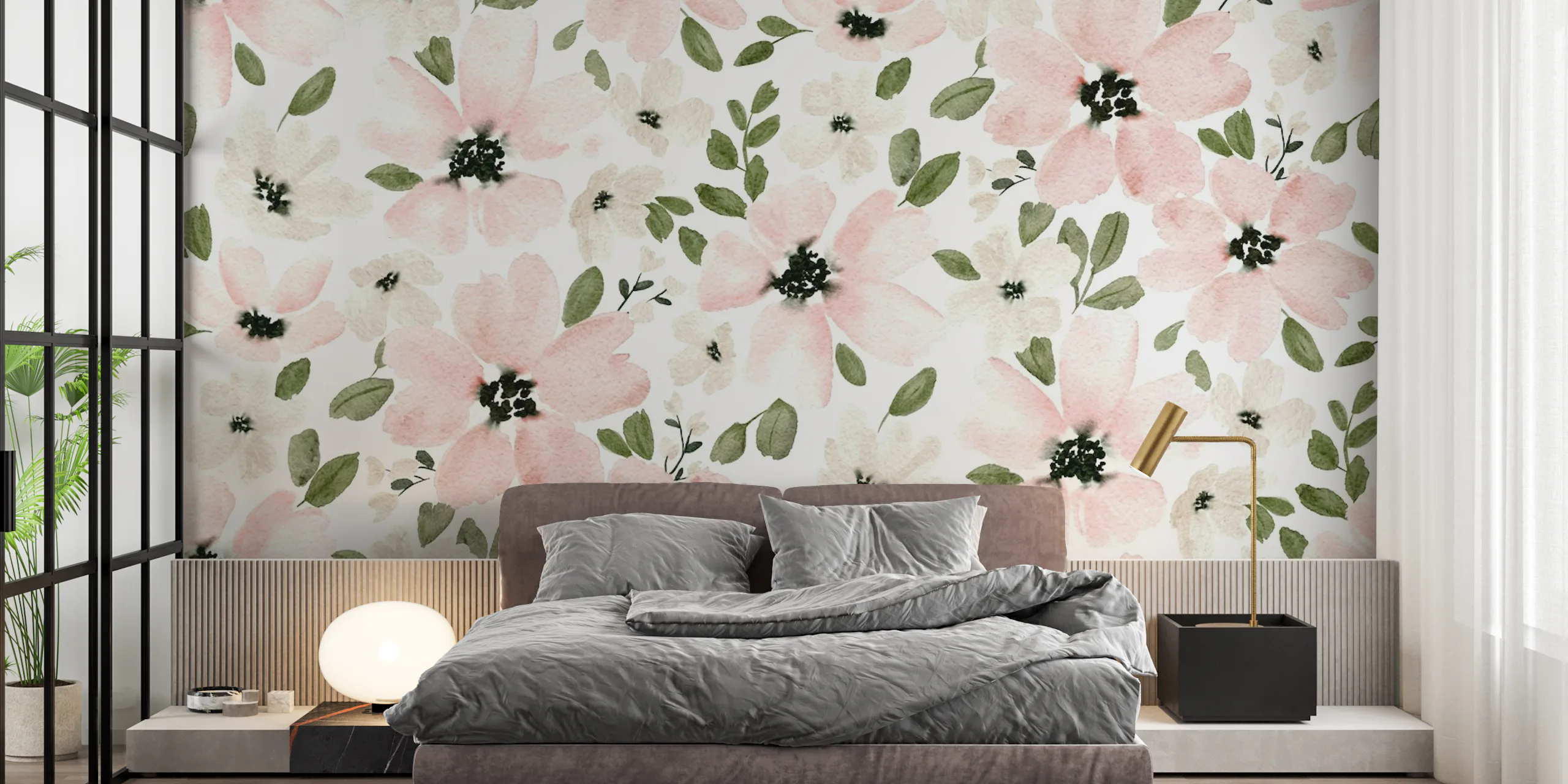 Watercolor Pink Flowers Wallpaper - Buy Online | Happywall