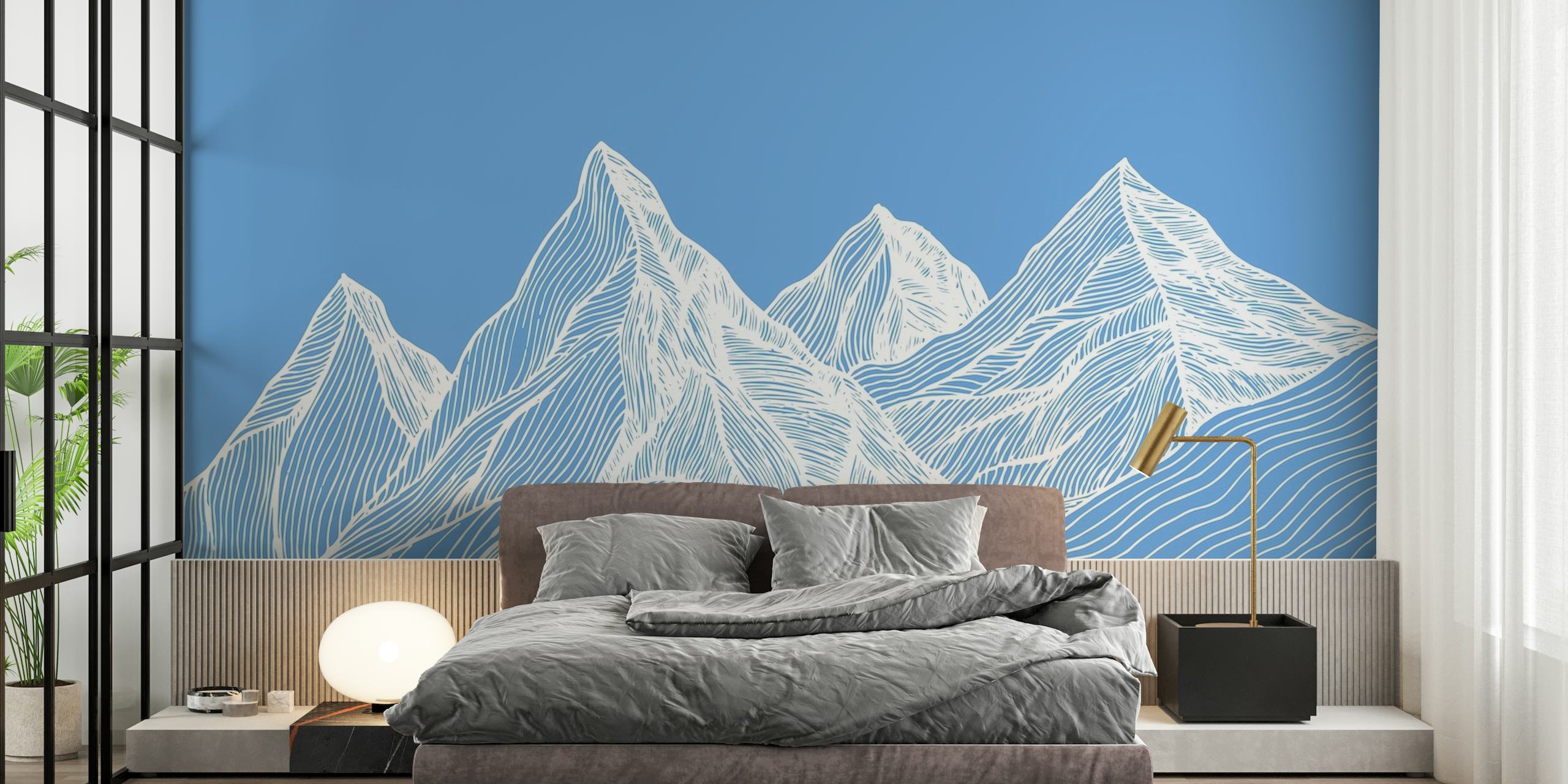 Line art mountains behang