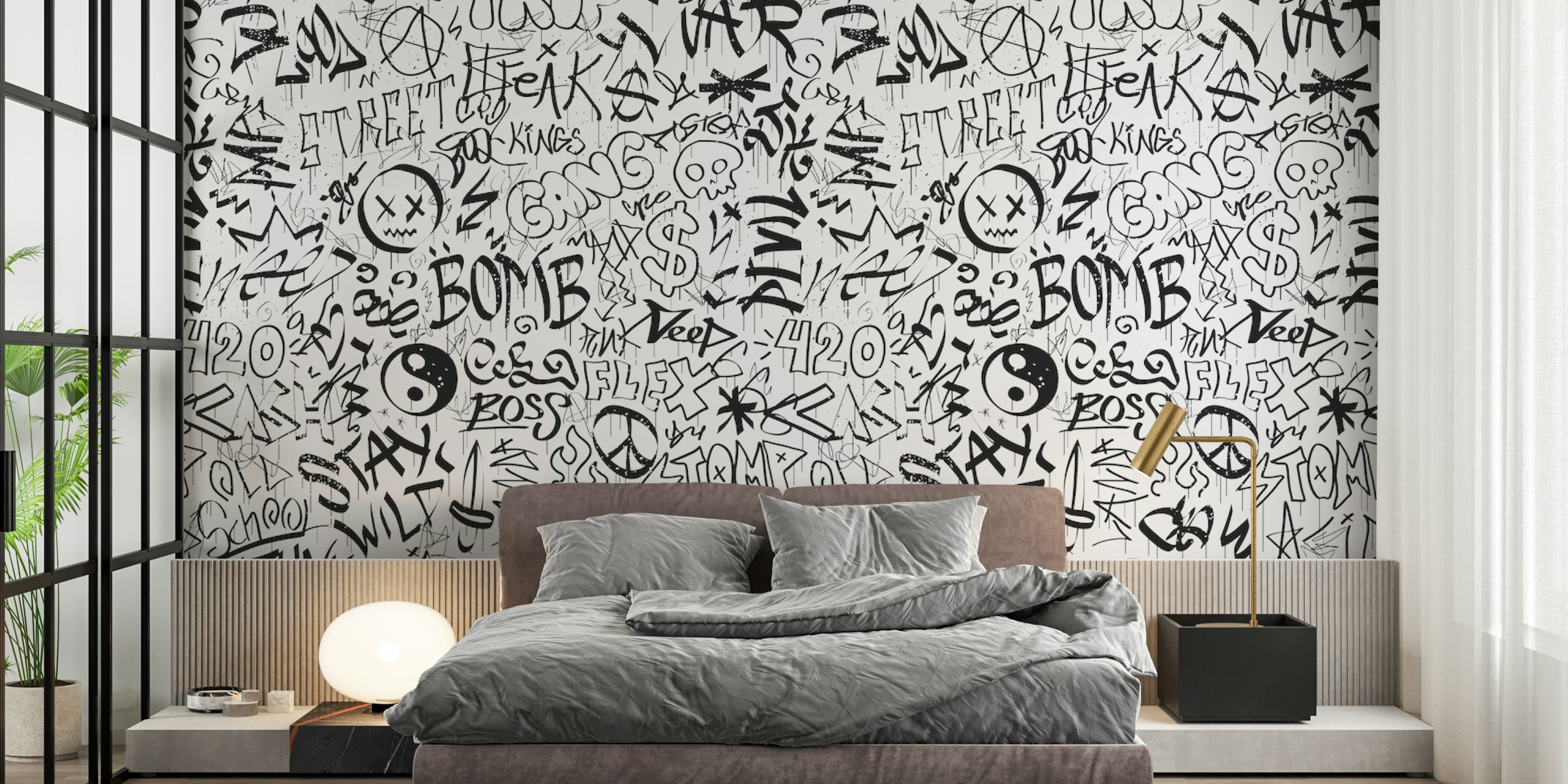 Black and white graffiti lettering wallpaper design