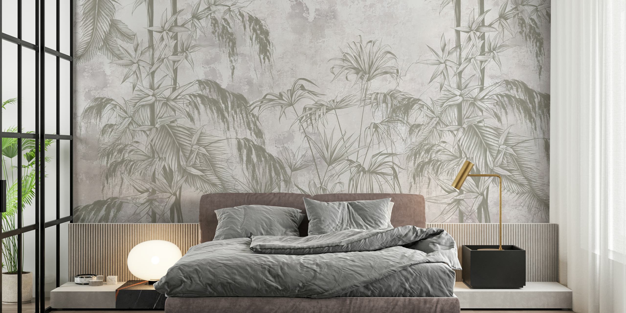 Tropical palm leaves in neutral tones wallpaper