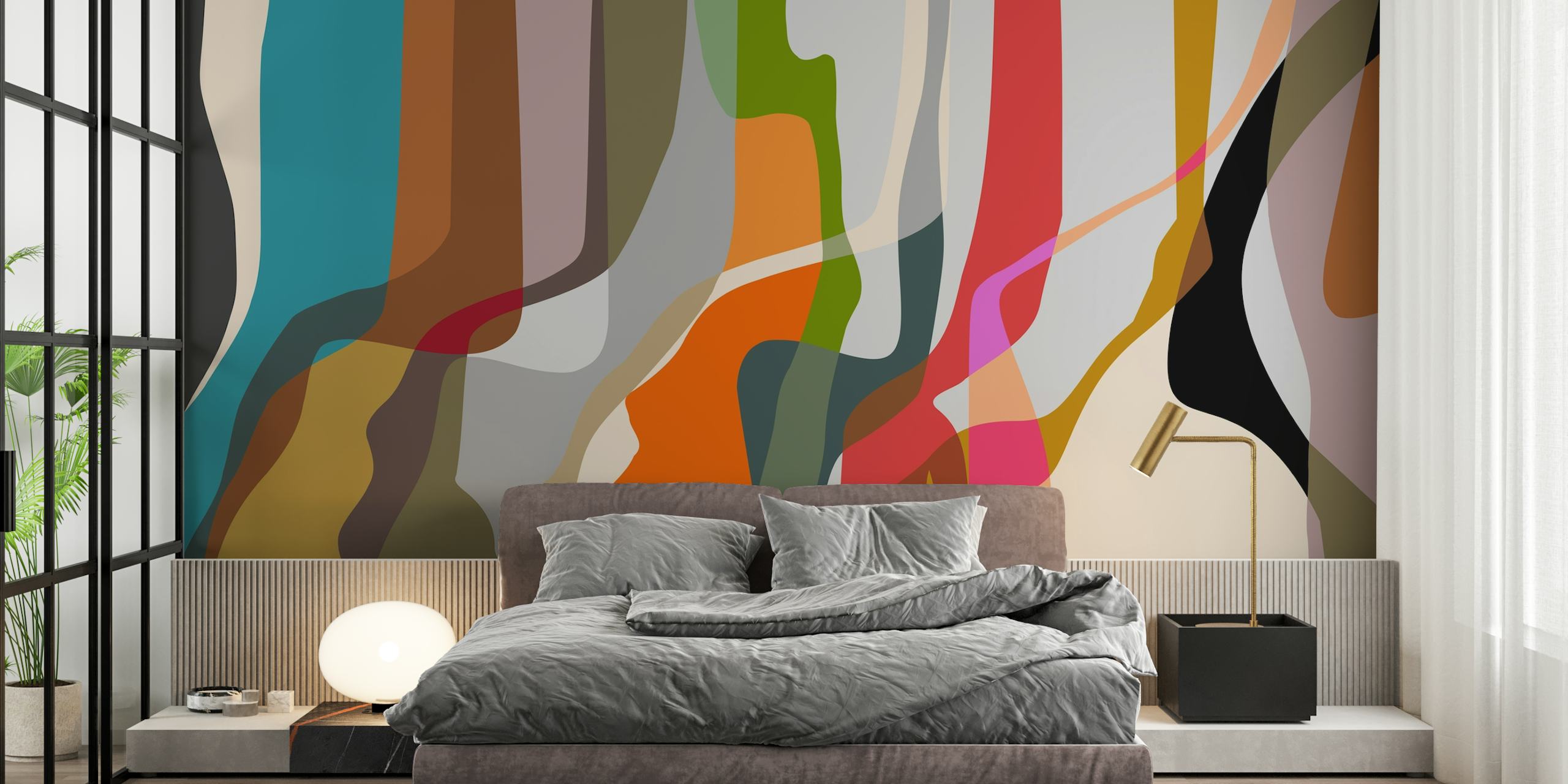 Colorful abstract wallpaper with flowing geometric shapes in warm tones