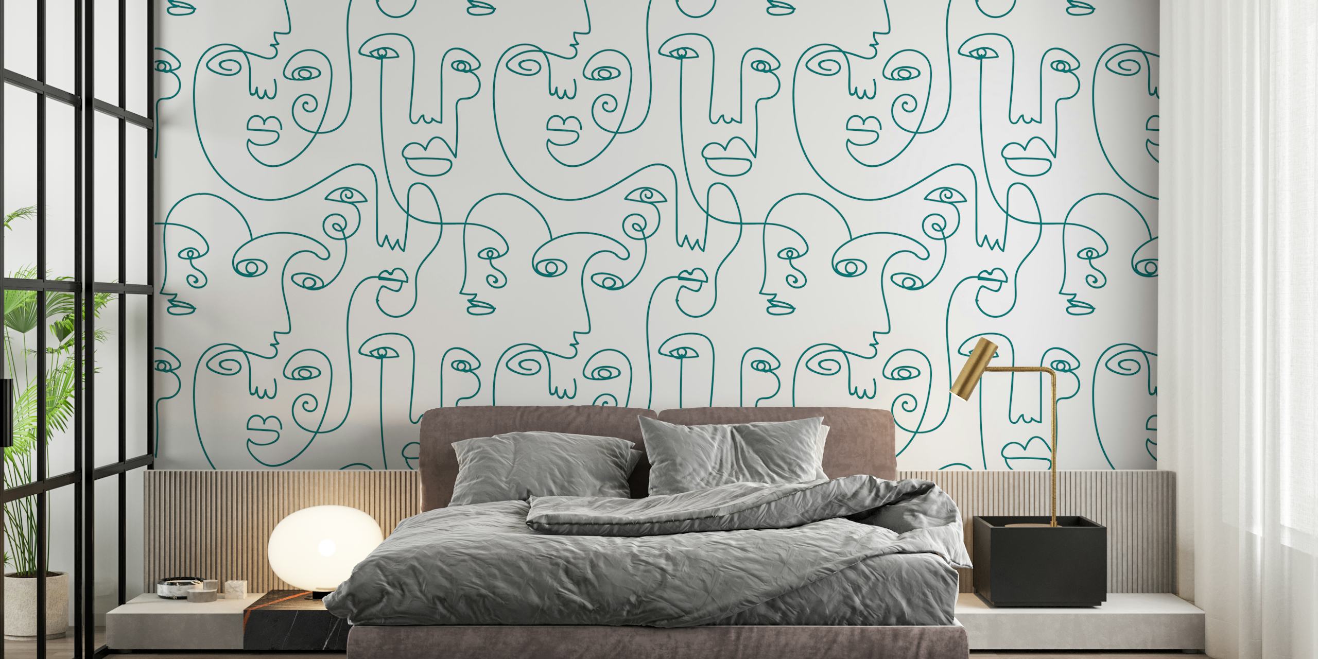 Cyan Picasso Inspired Line Art Papel de parede na Sala