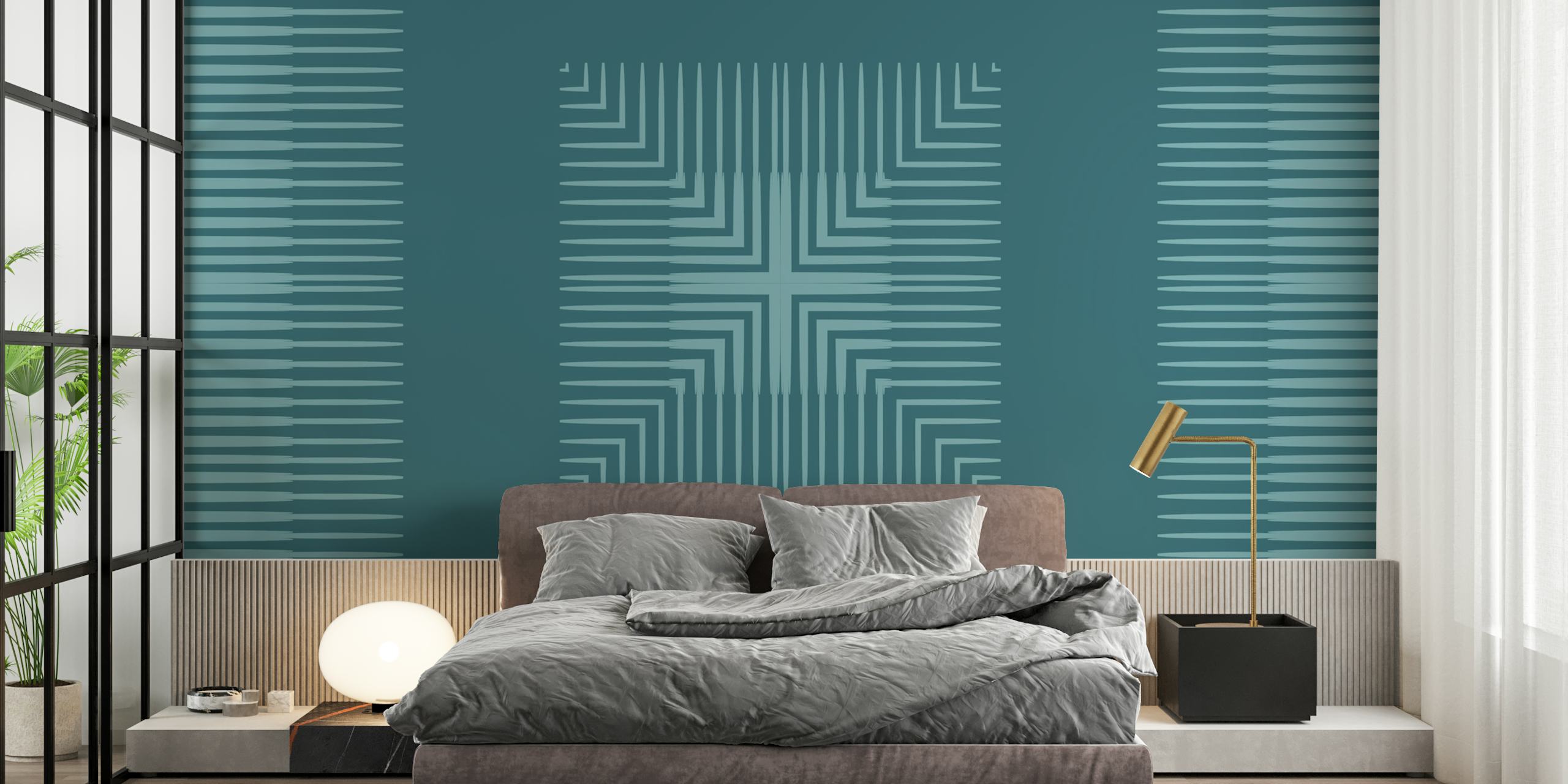 Teal geometric lines and patterns wallpaper