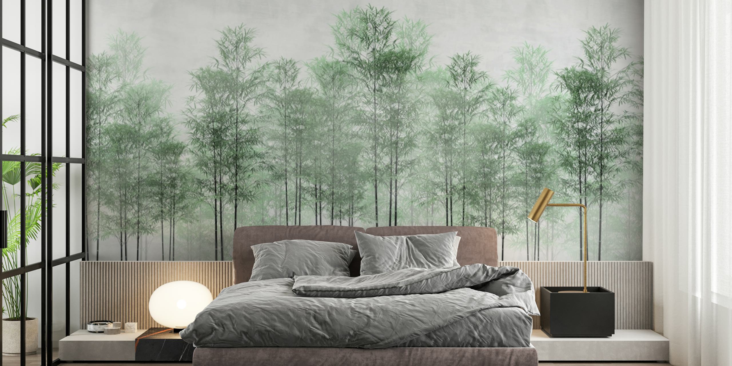 Bamboo trees in soft green tones on a light background wallpaper