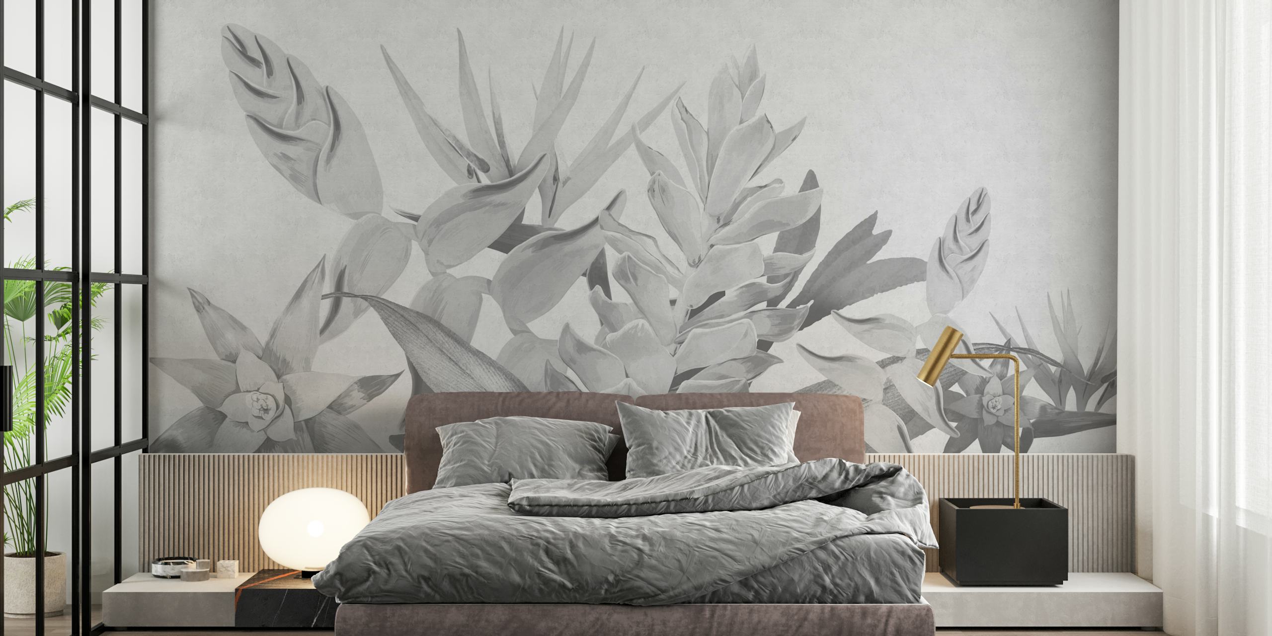 Floral Tropical Gray wallpaper in a room