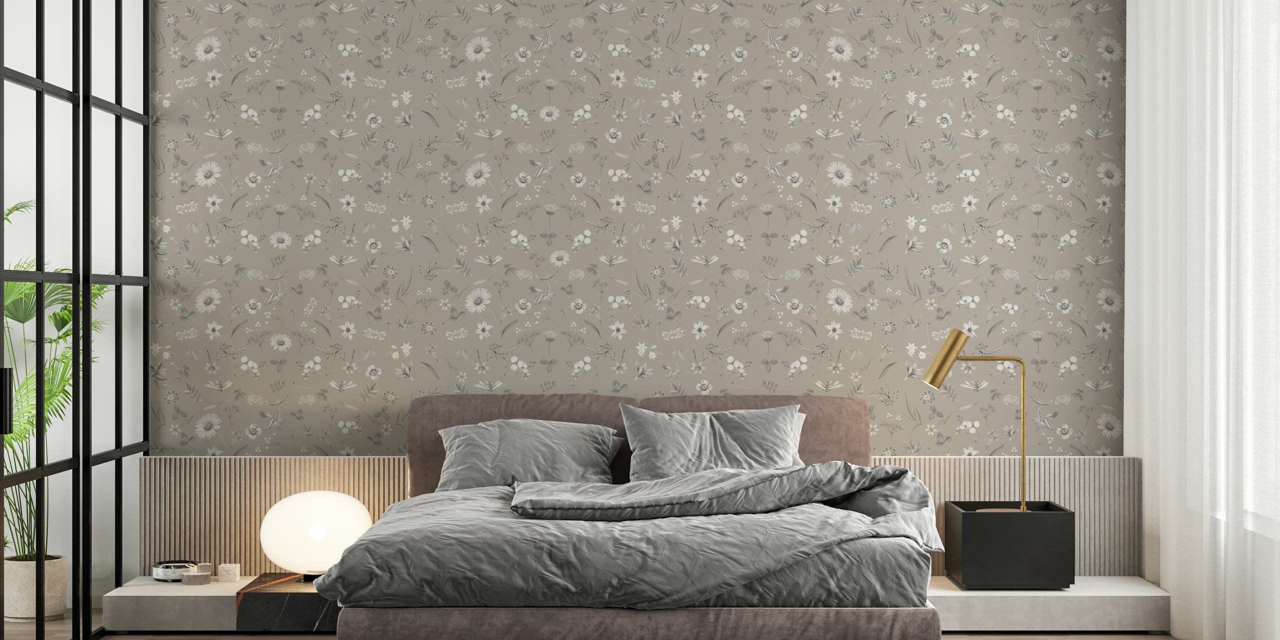 Pattern Floral Gray papel de parede