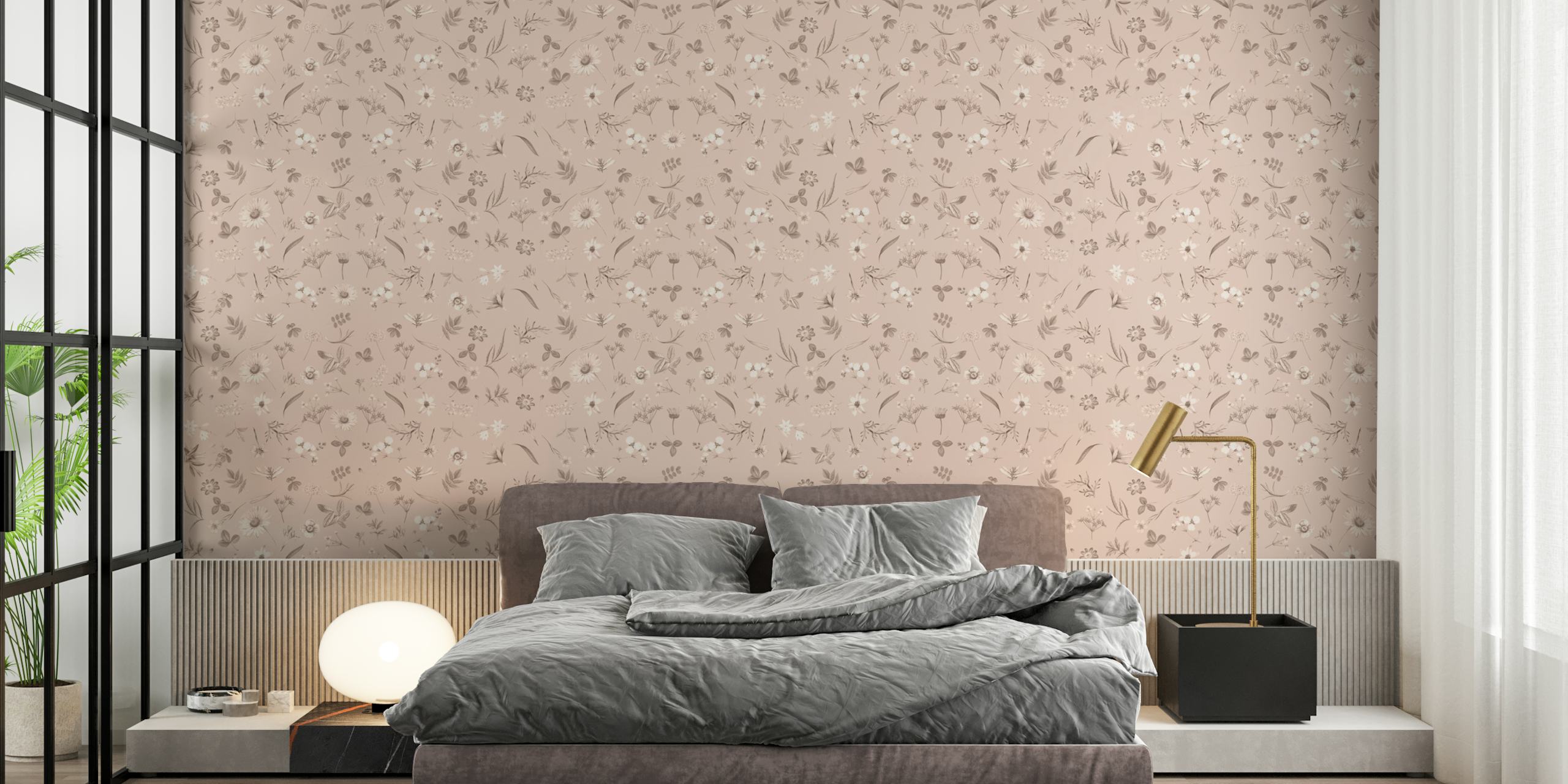 Λεπτή ροζ Pattern Floral τοιχογραφία