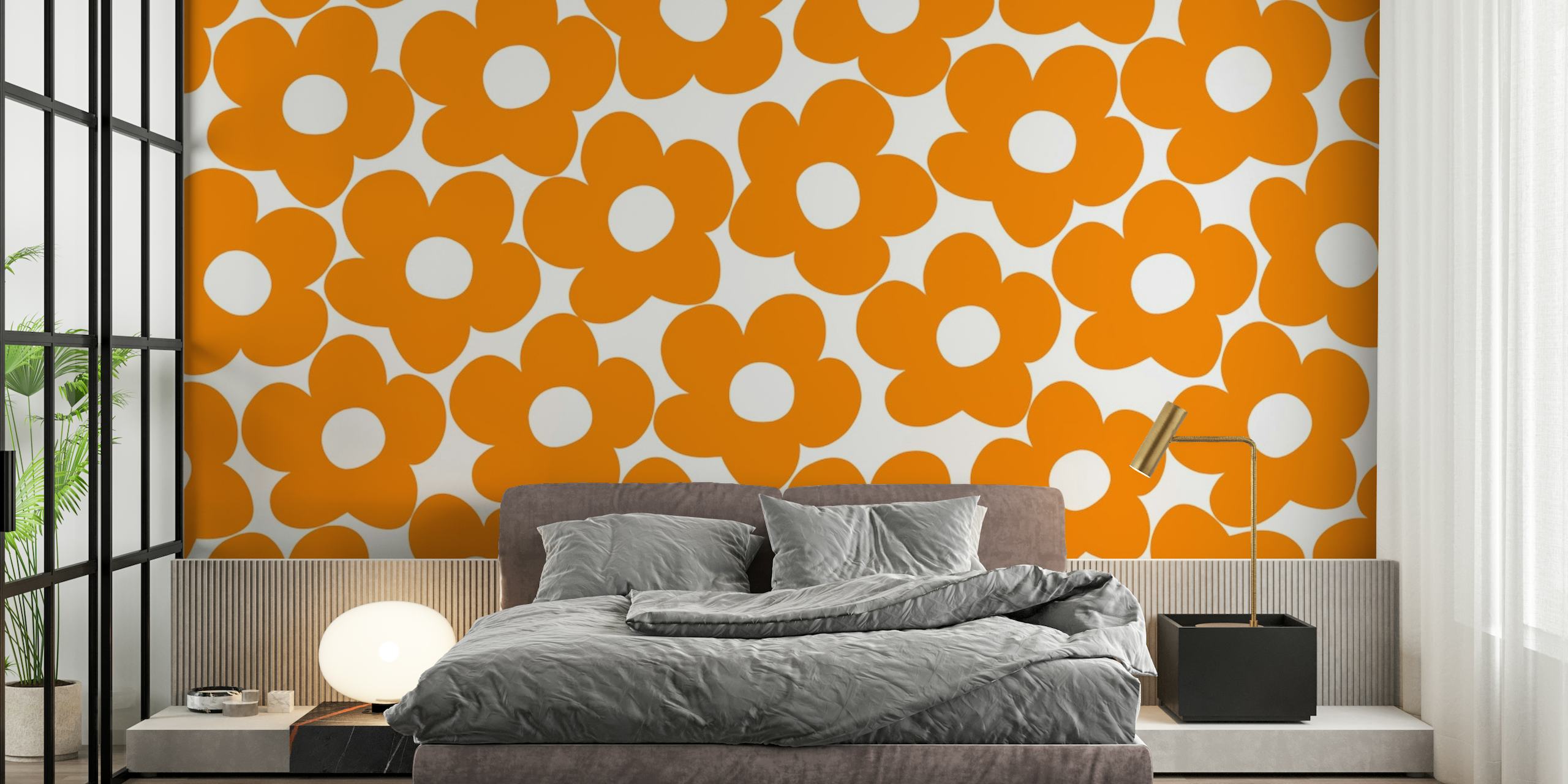 Orange Retro Daisies 1 papel de parede