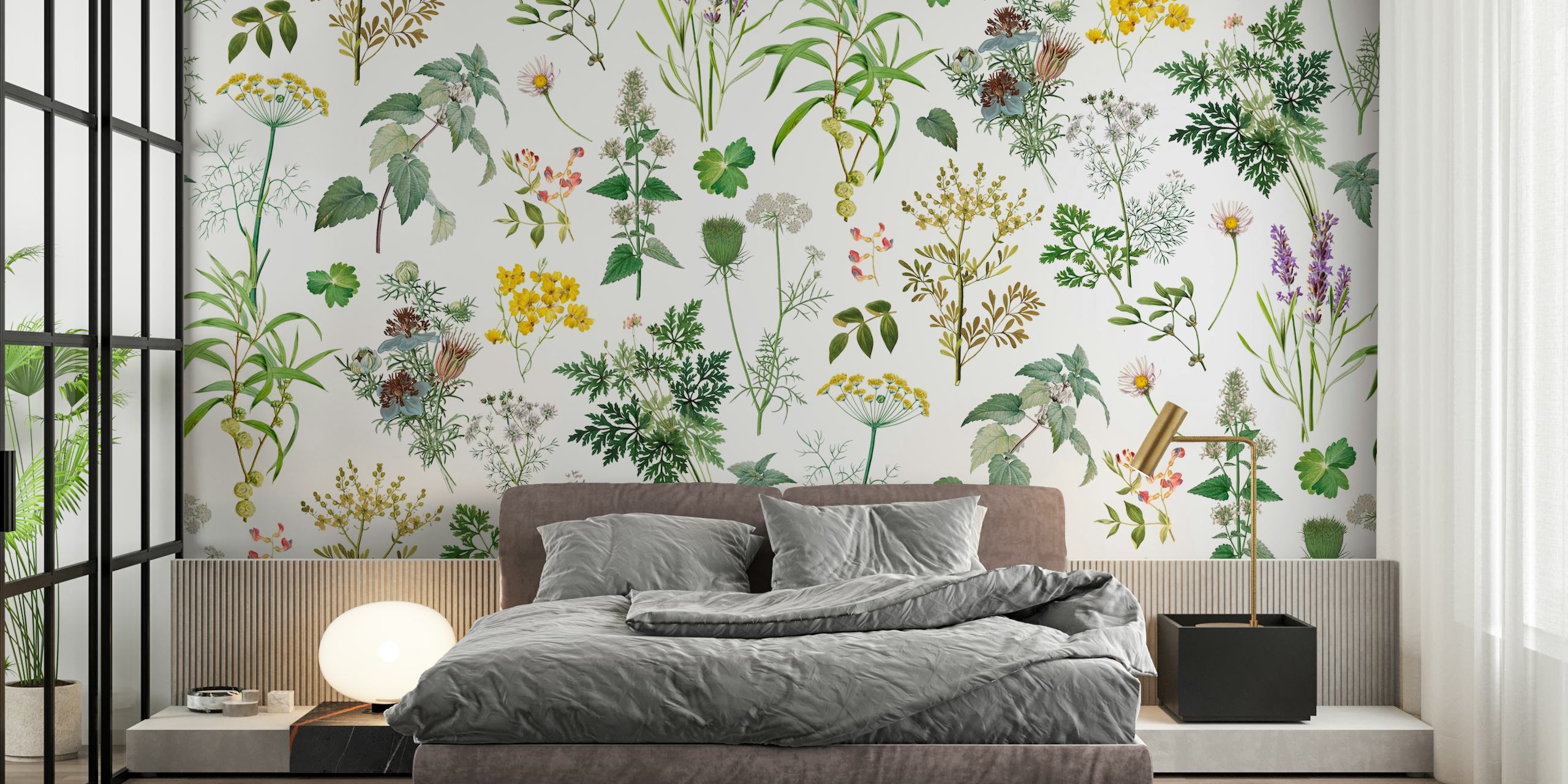 Herbs and wildflower wallpaper in a room