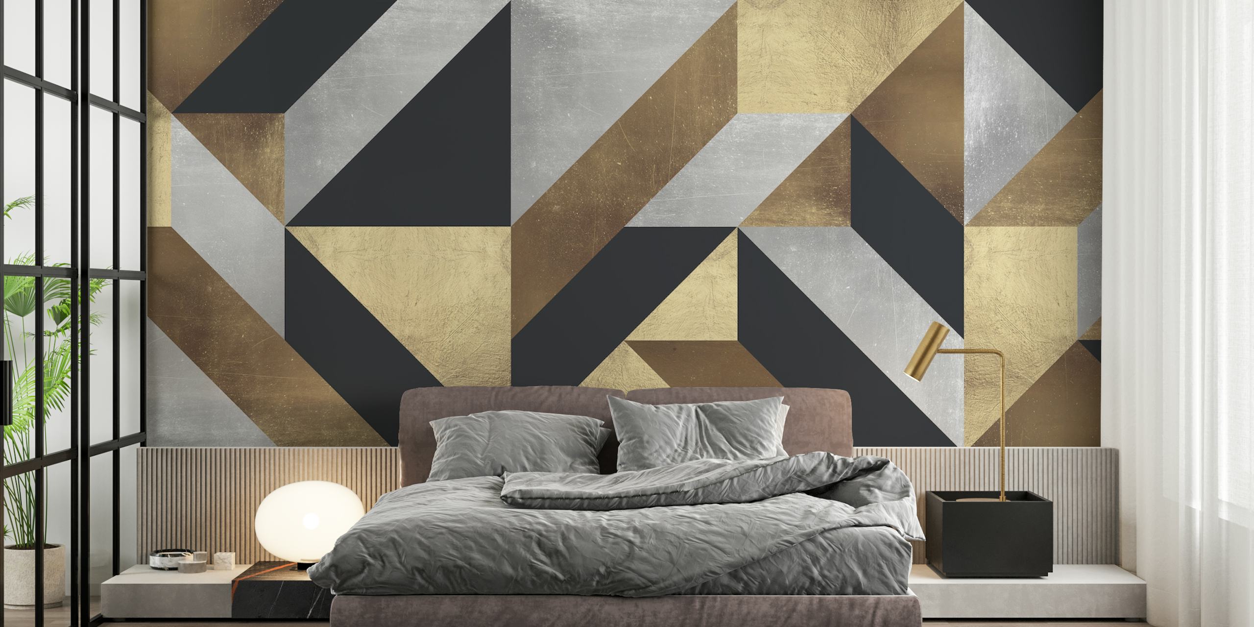 Geometryczna fototapeta ze złotymi, czarnymi i metalicznymi wzorami