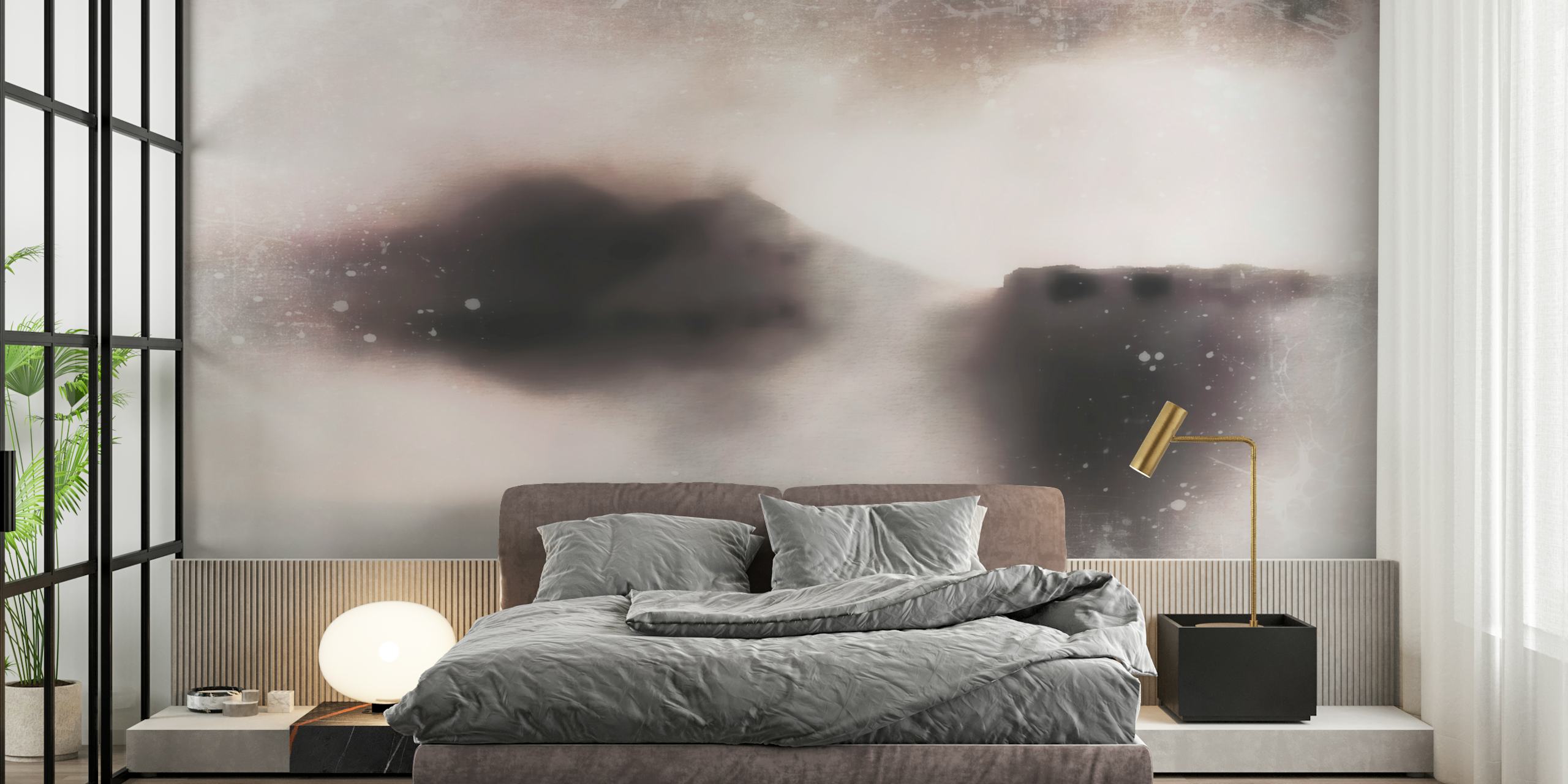 Papel de parede Soft Japandi Art exibido em um quarto