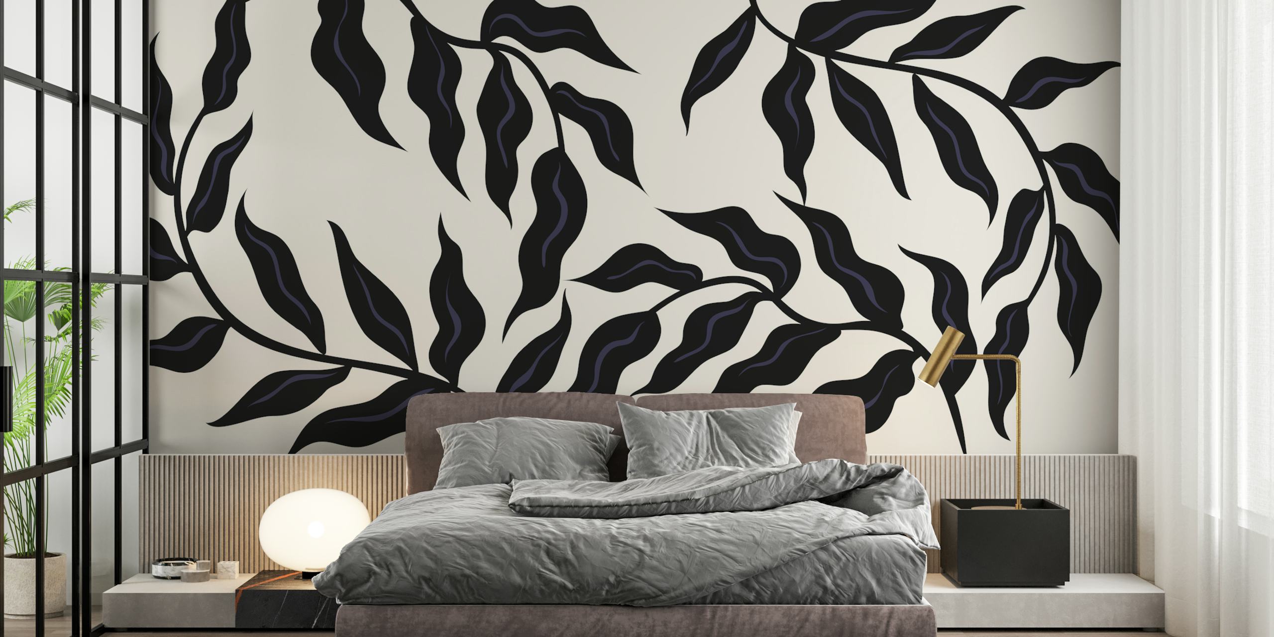 50s Leaves Black design de papel de parede