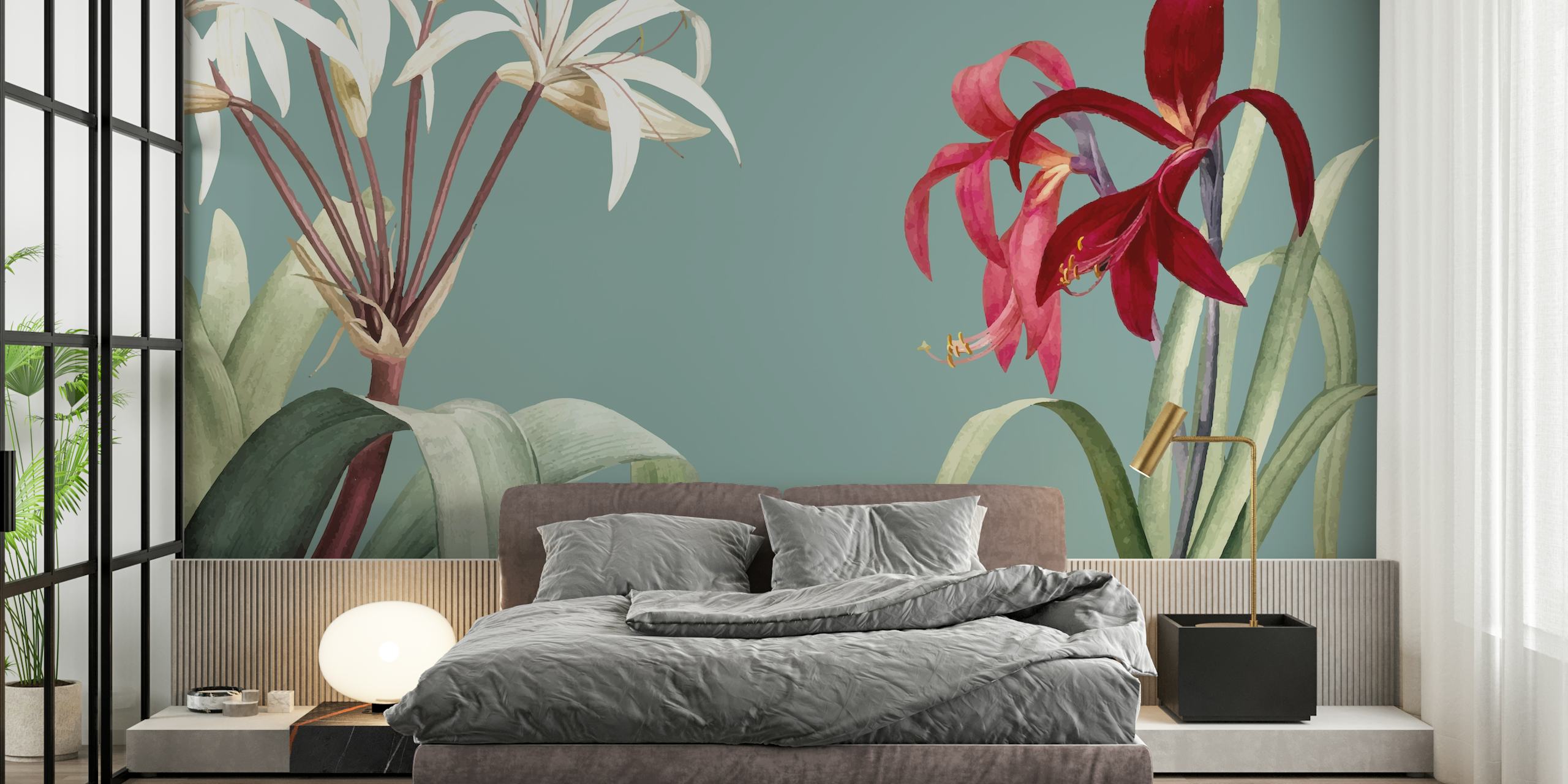 Big Botanic Green Blumen-Tapete In Einem Raum