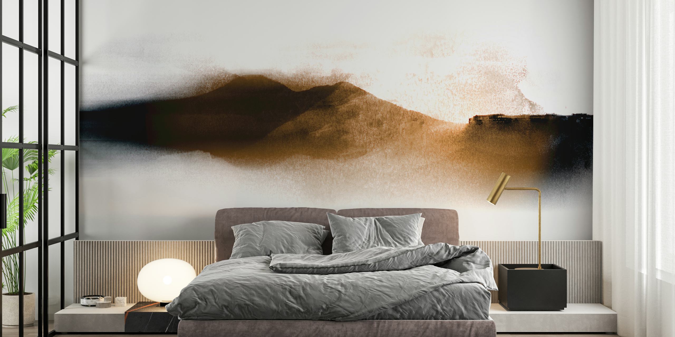 Neutral Japan Mountain Horizon papel de parede em um quarto