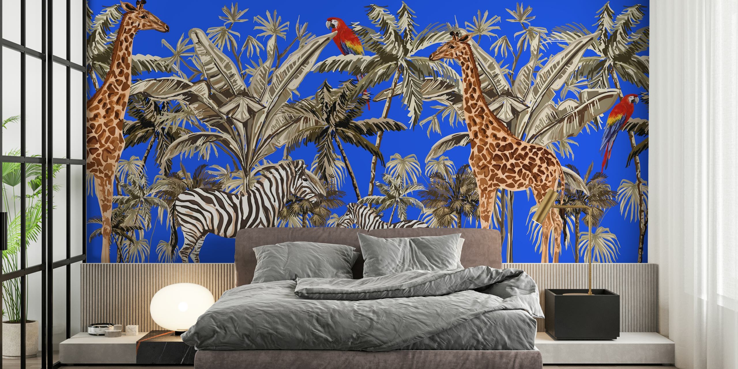 Tree animals wallpaper with blue background