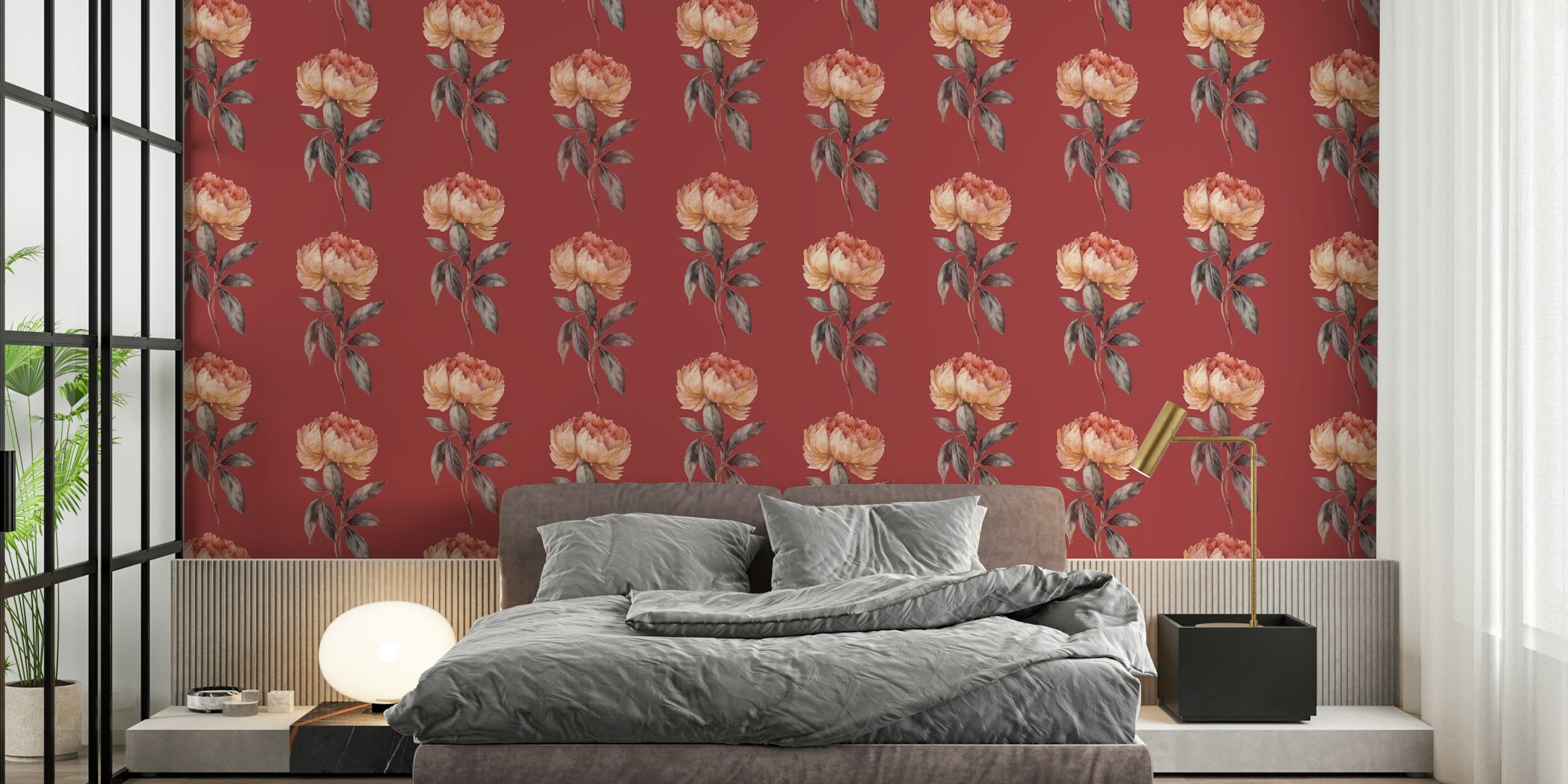 Vintage floral rose pattern in red wallpaper