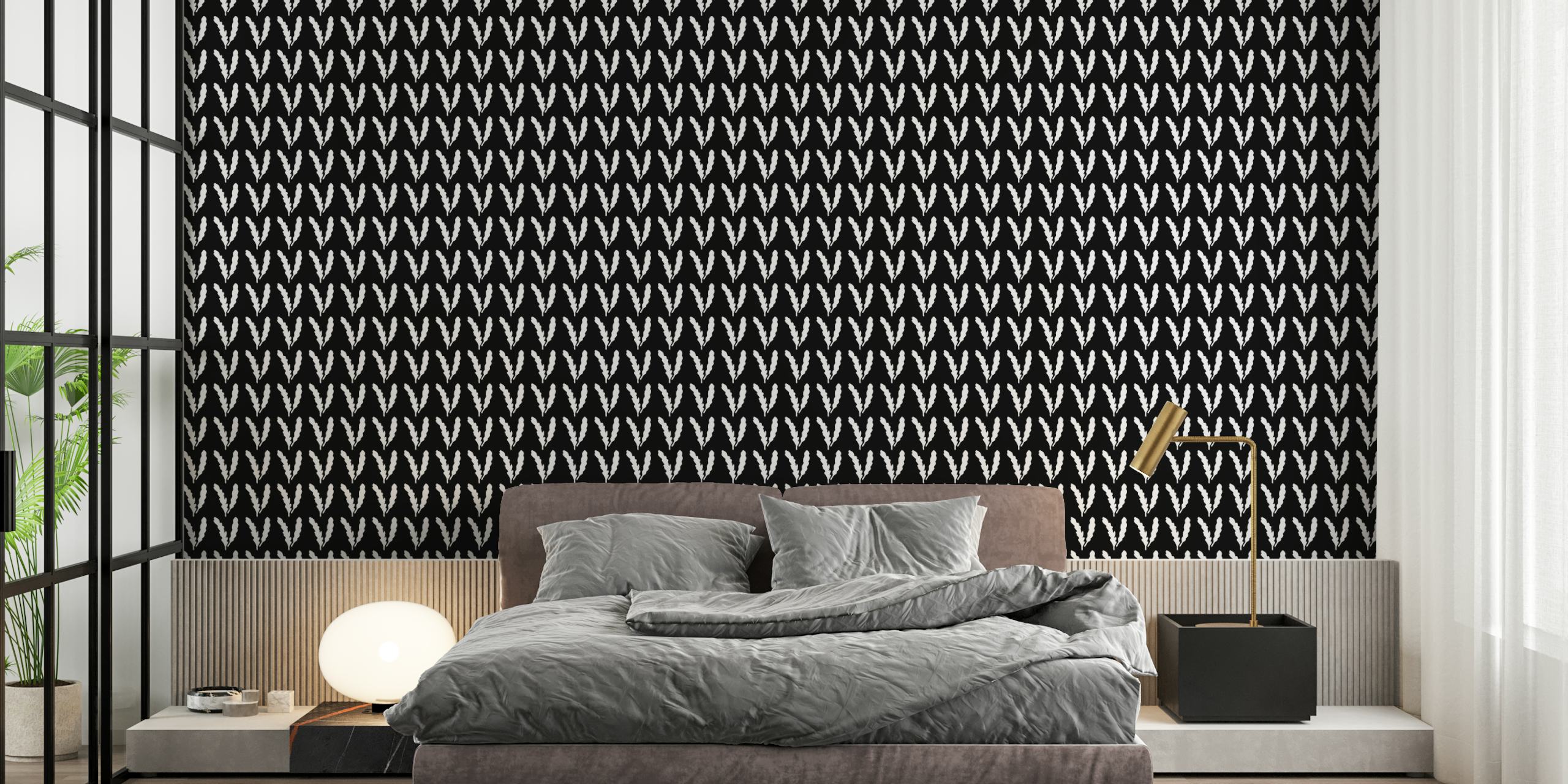 White leaf pattern on black background wallpaper