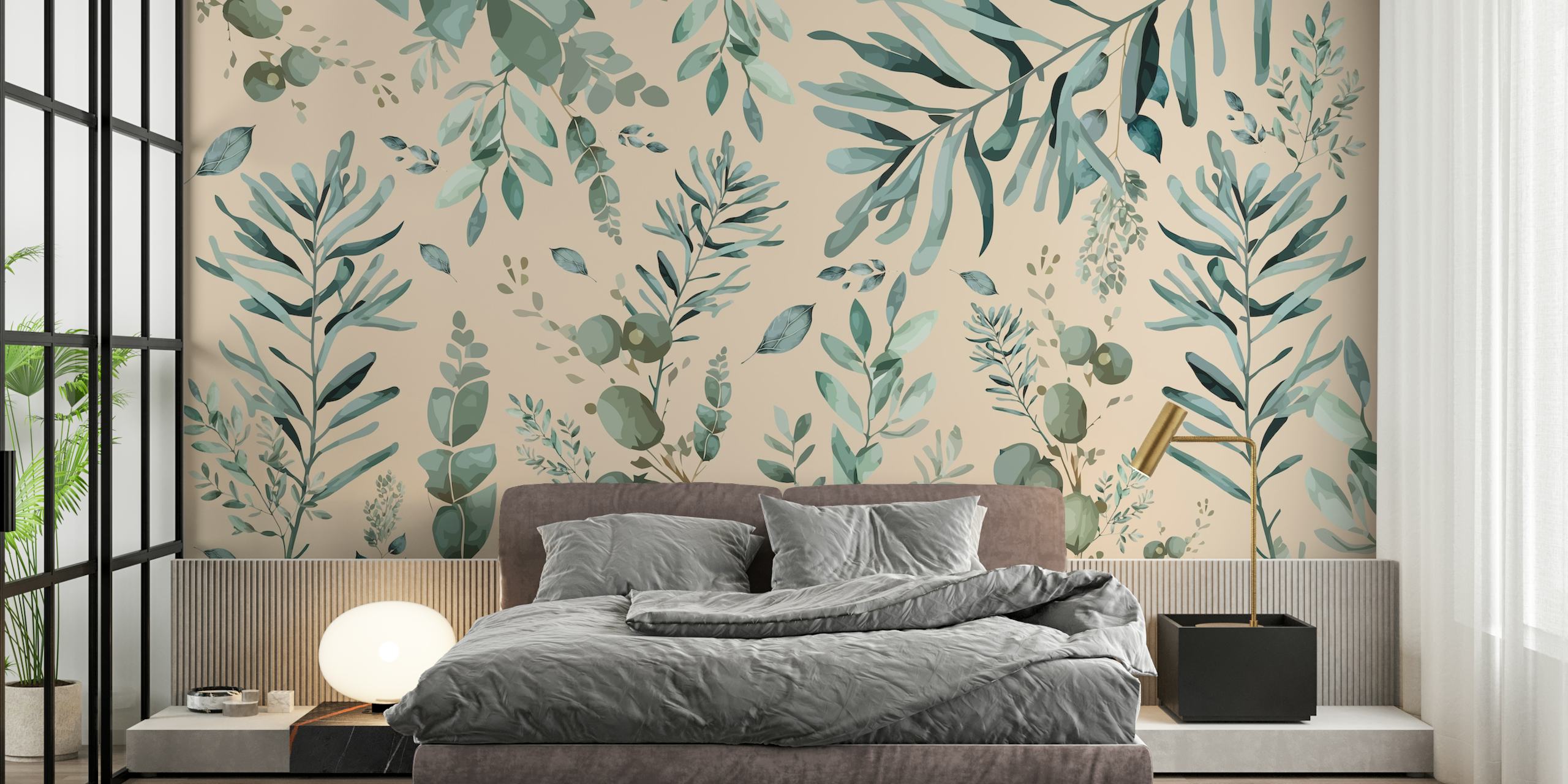 Botanic leaf wallpaper i et rom