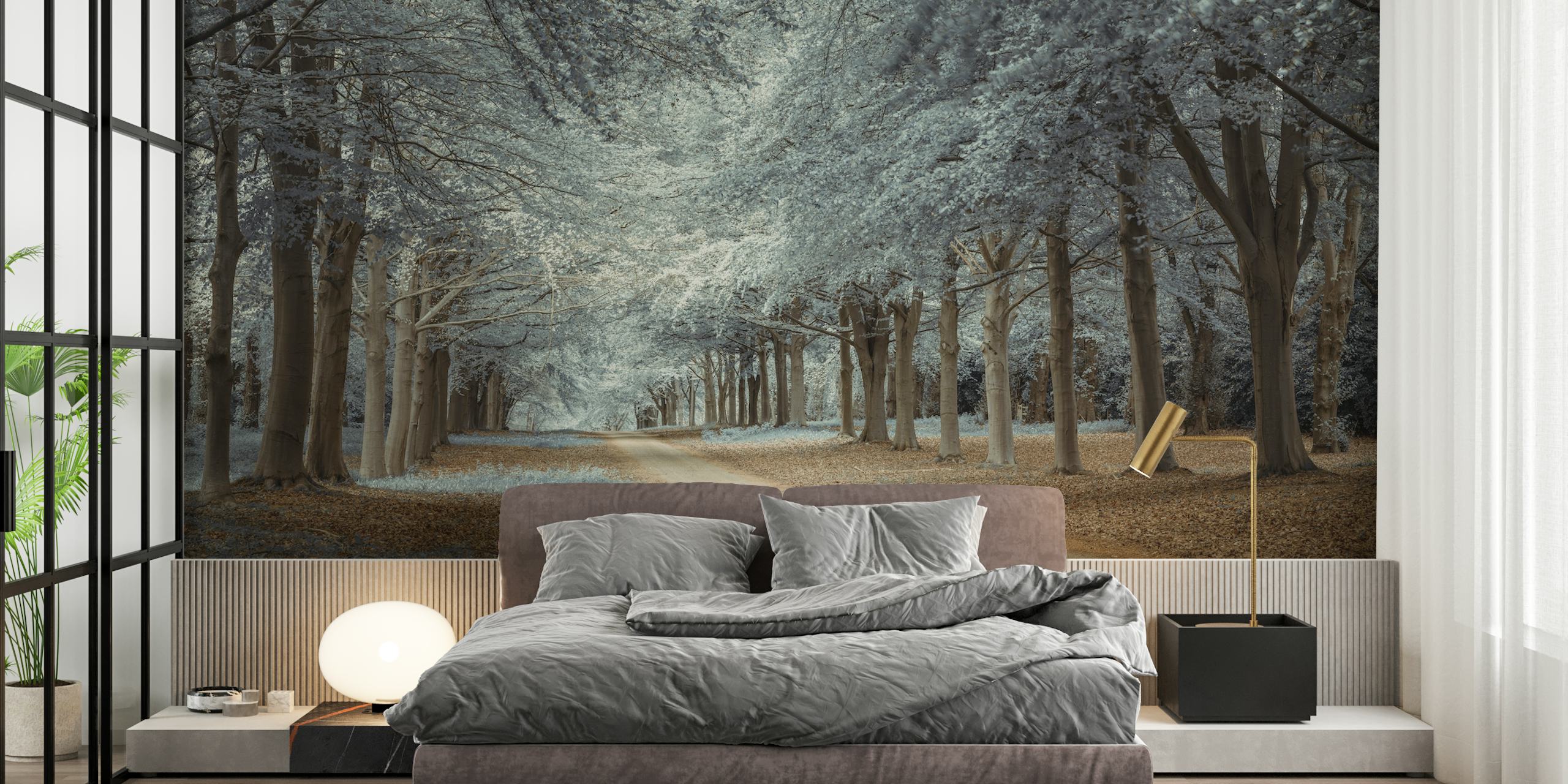 Papel de parede Woodsy Pathway em um quarto