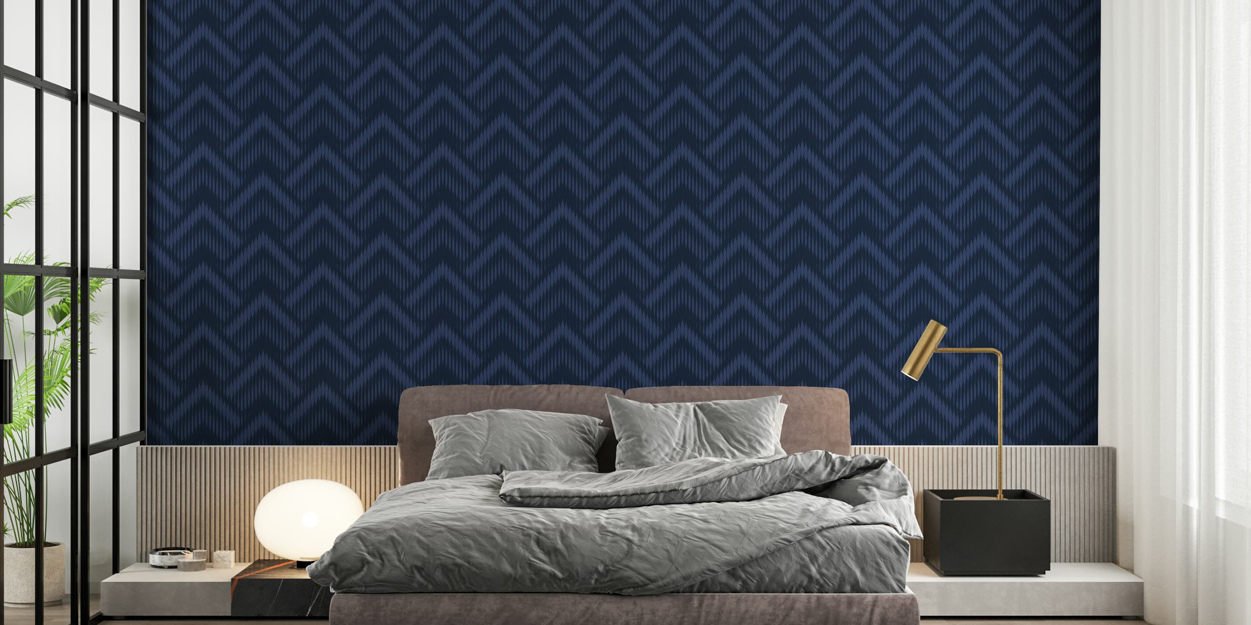 Tapeta Boho Geometrico Blue zobrazená v místnosti