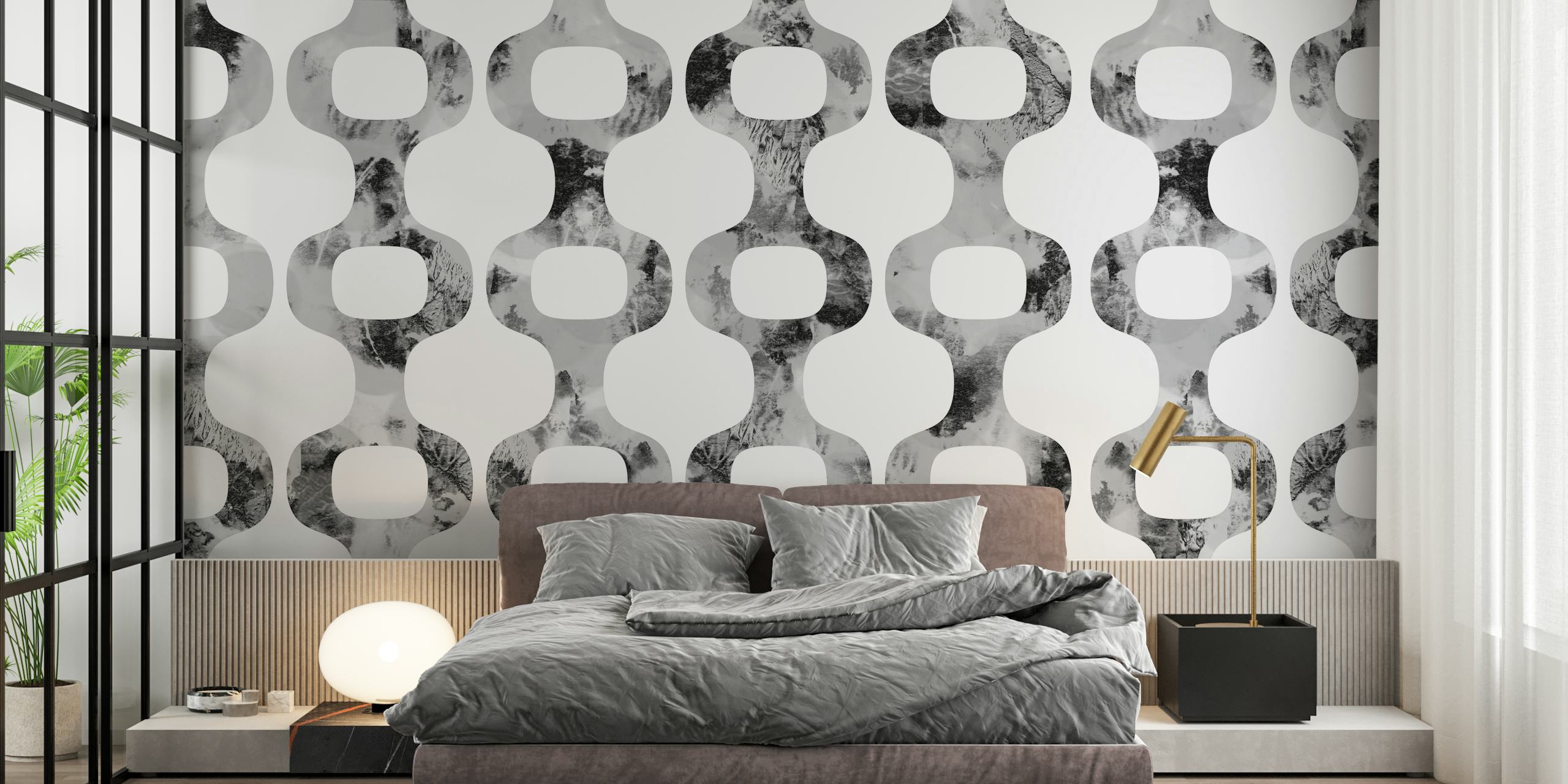 Mid-Century Urban geometric pattern wallpaper in black and white