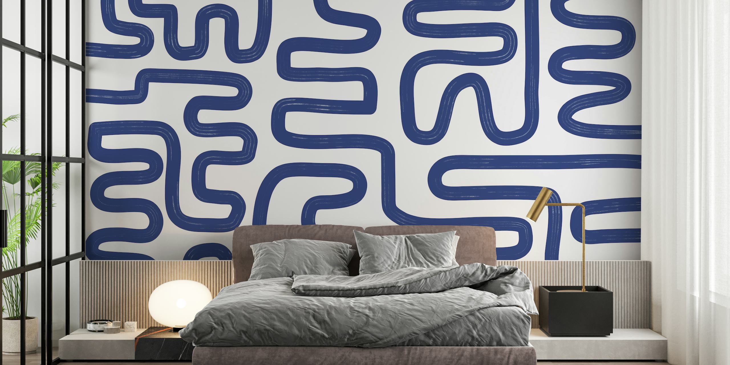Abstract Line Blue wallpaper in a room