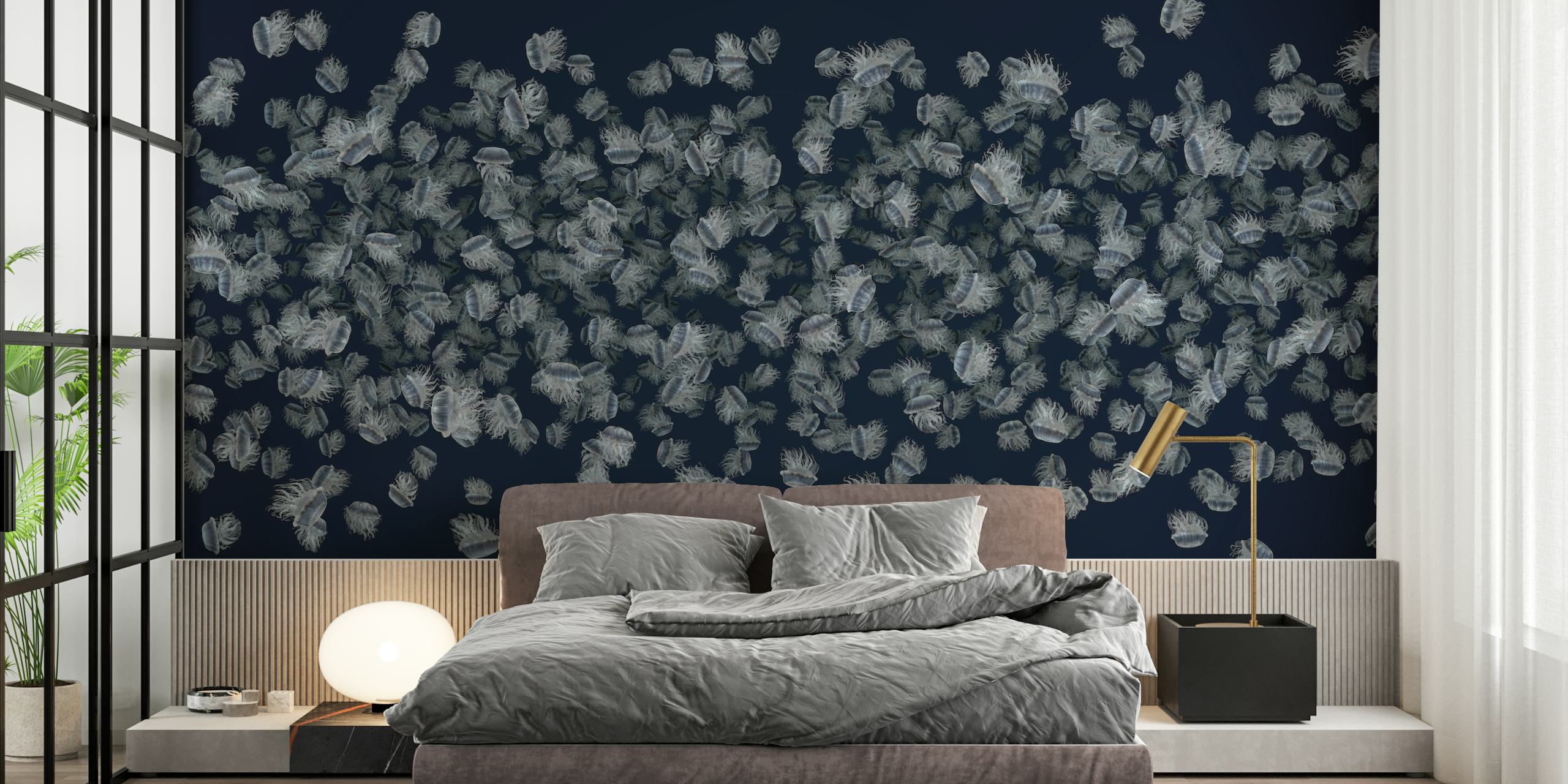 Dancing jellyfish wallpaper in a modern room