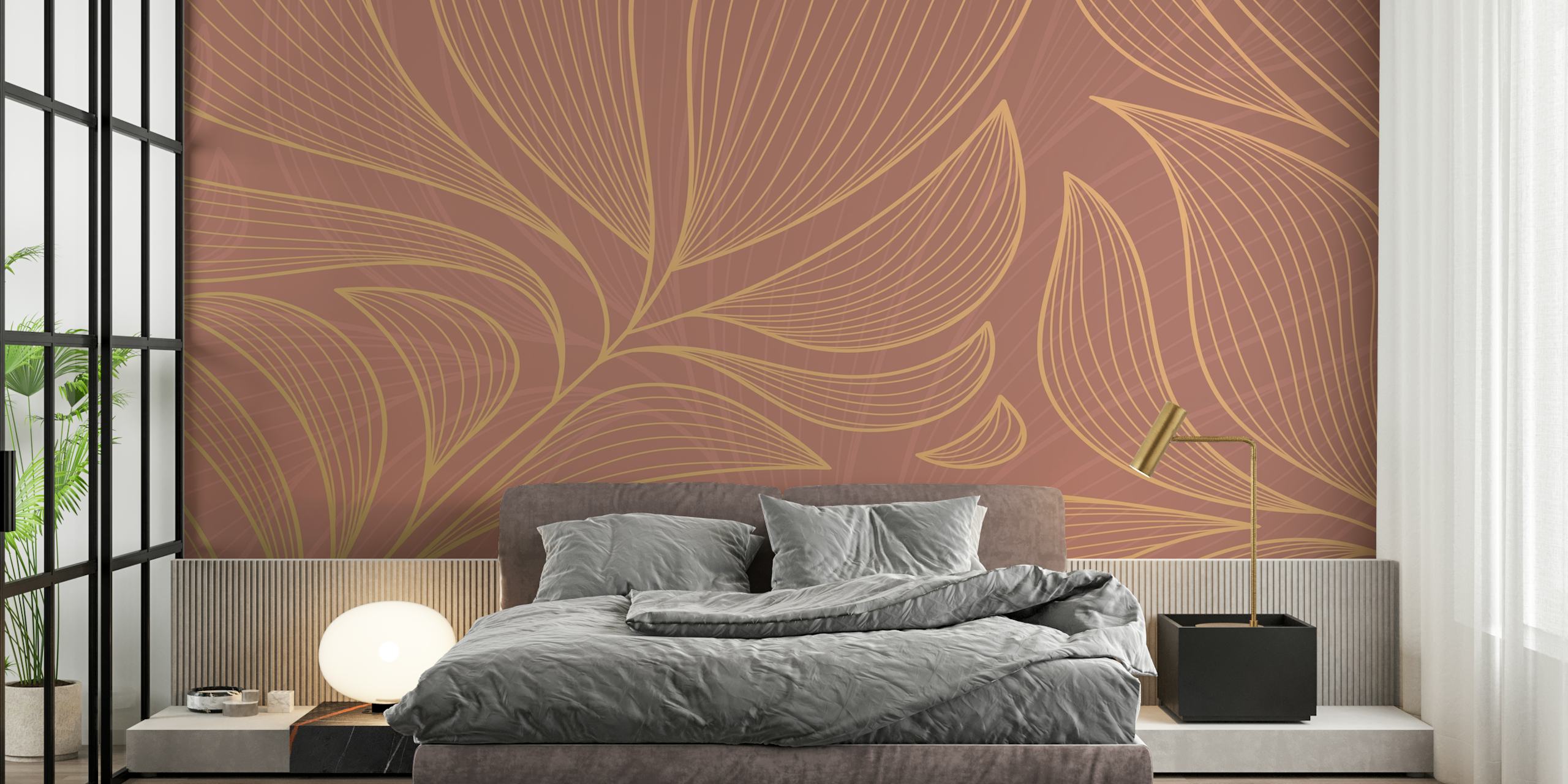 Gold Leaf Rose tapetdesign i et rum