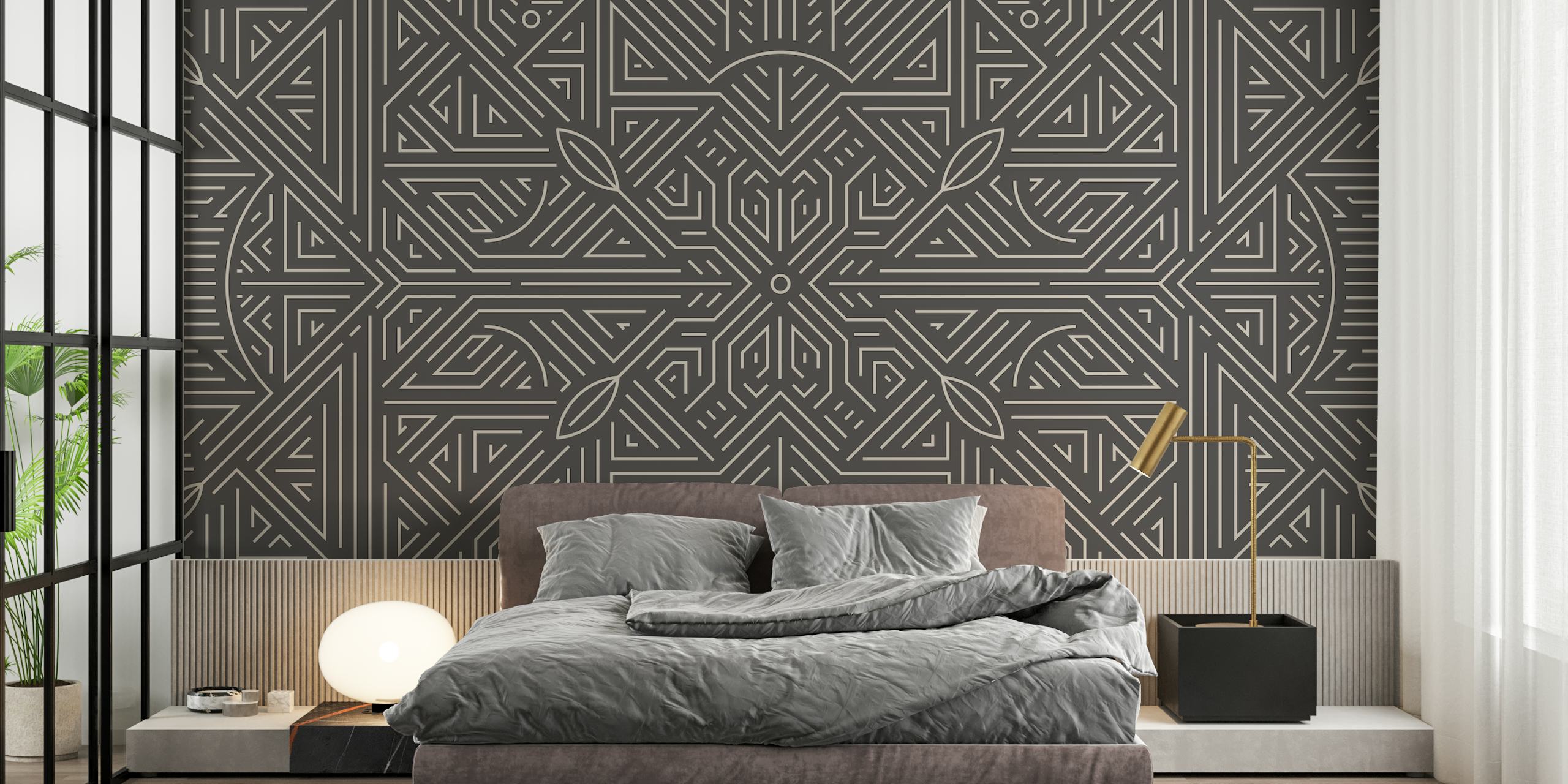 Mayan inspired wallpaper design in a room