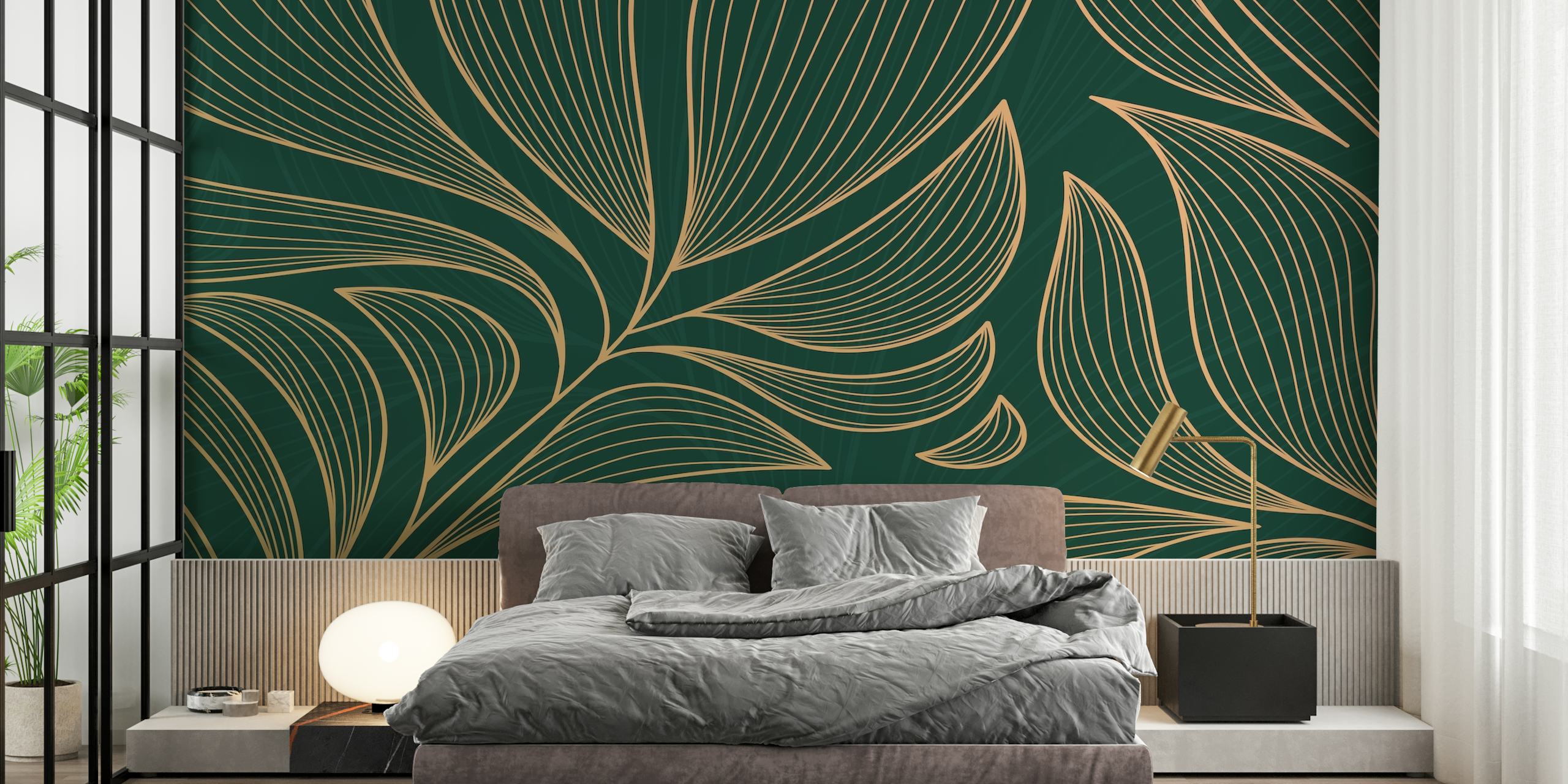 Gold Leaf Green wallpaper in a stylish room