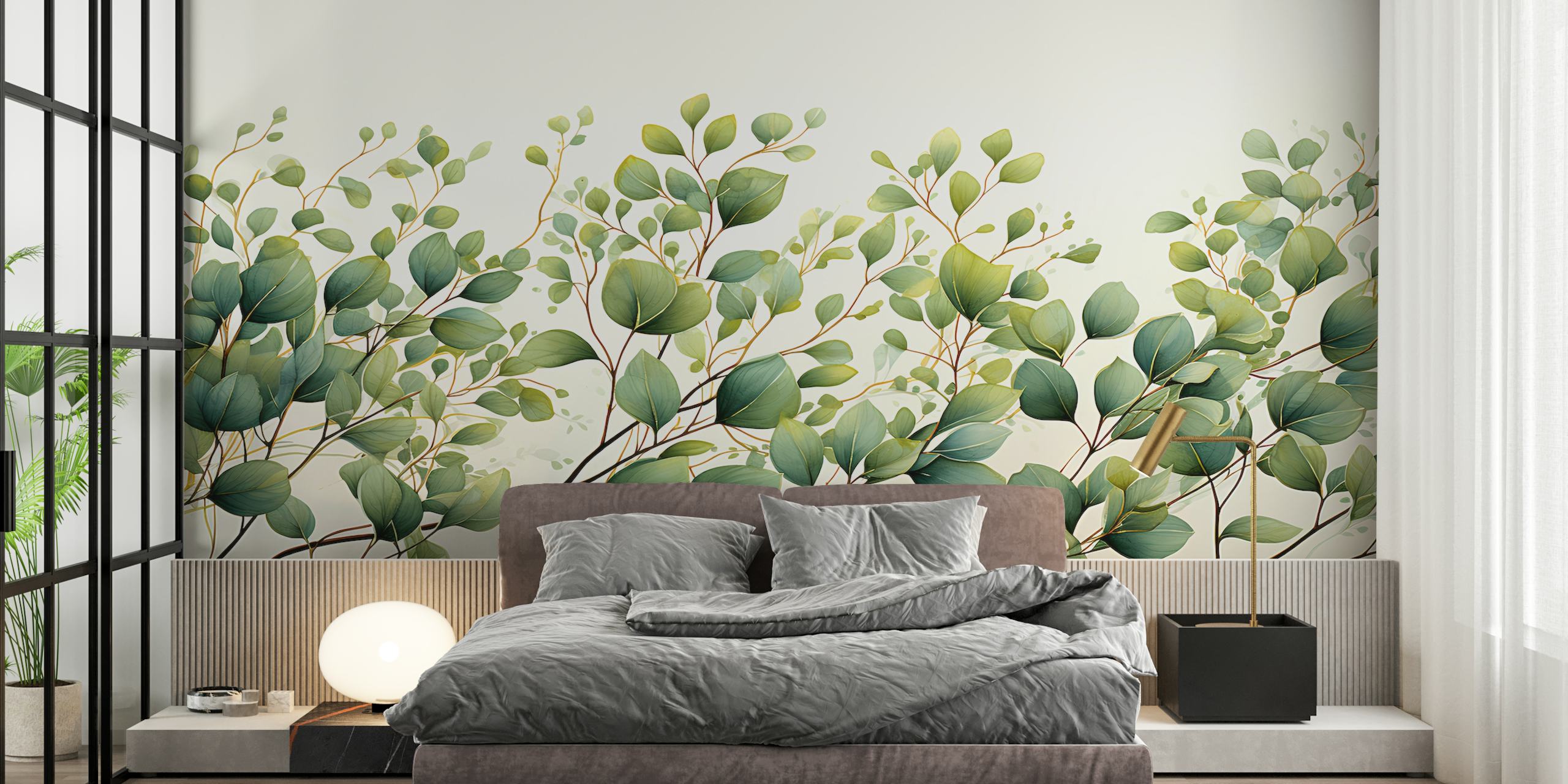 Green foliage wallpaper featuring detailed leaves and branches