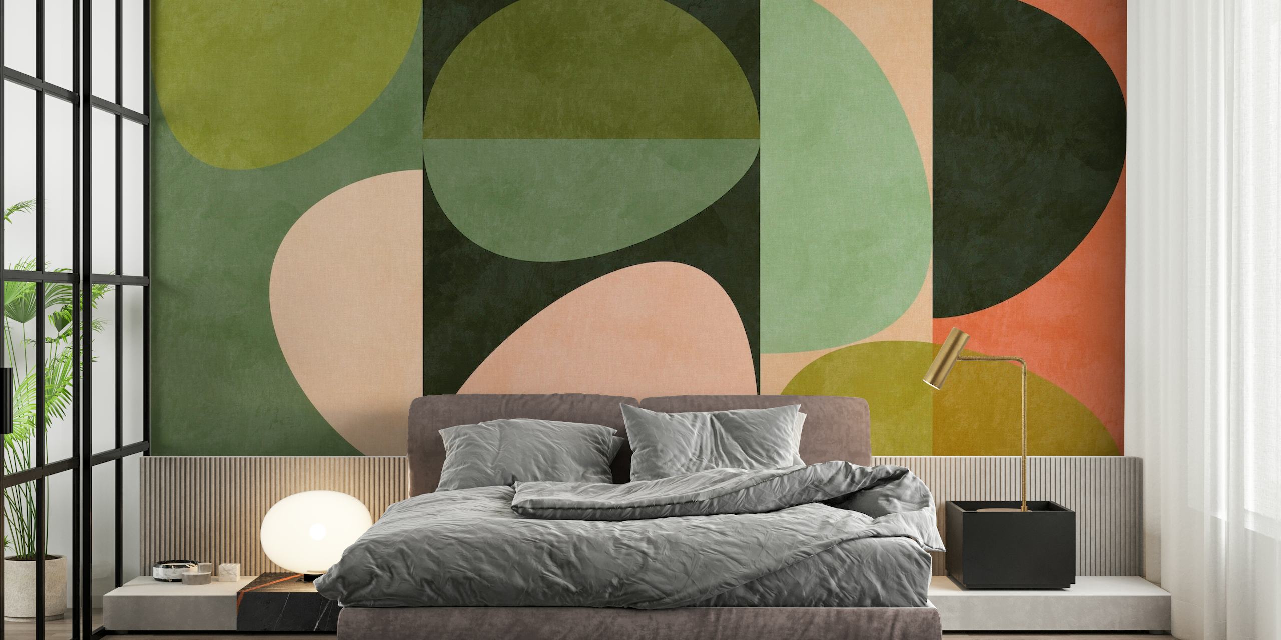Sage green geometric abstract tapete