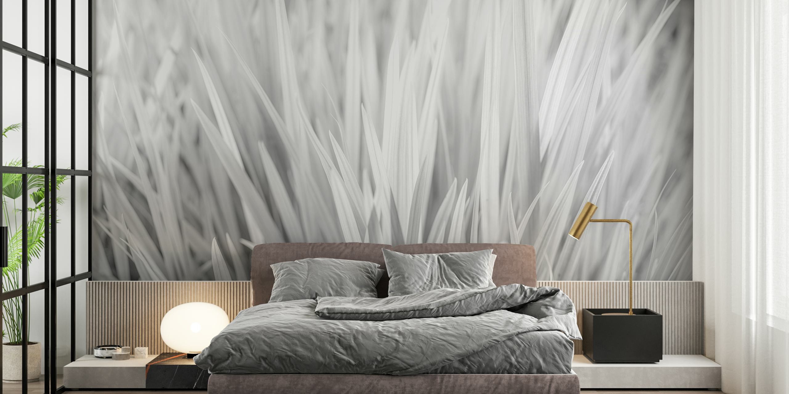 Abstract swirling grass pattern wall mural in monochromatic tones