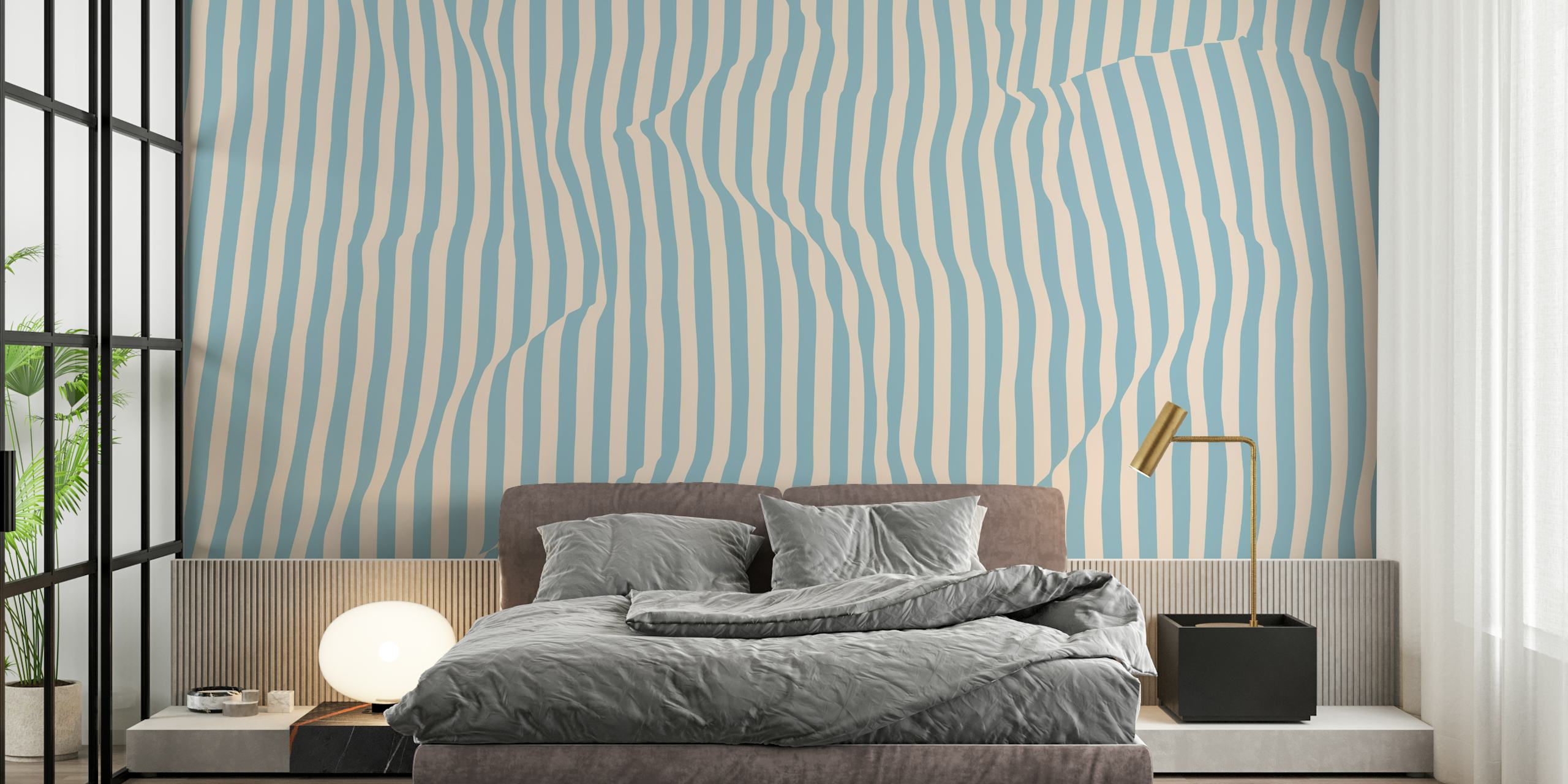 Abstract blue stripes wall mural giving a calming effect