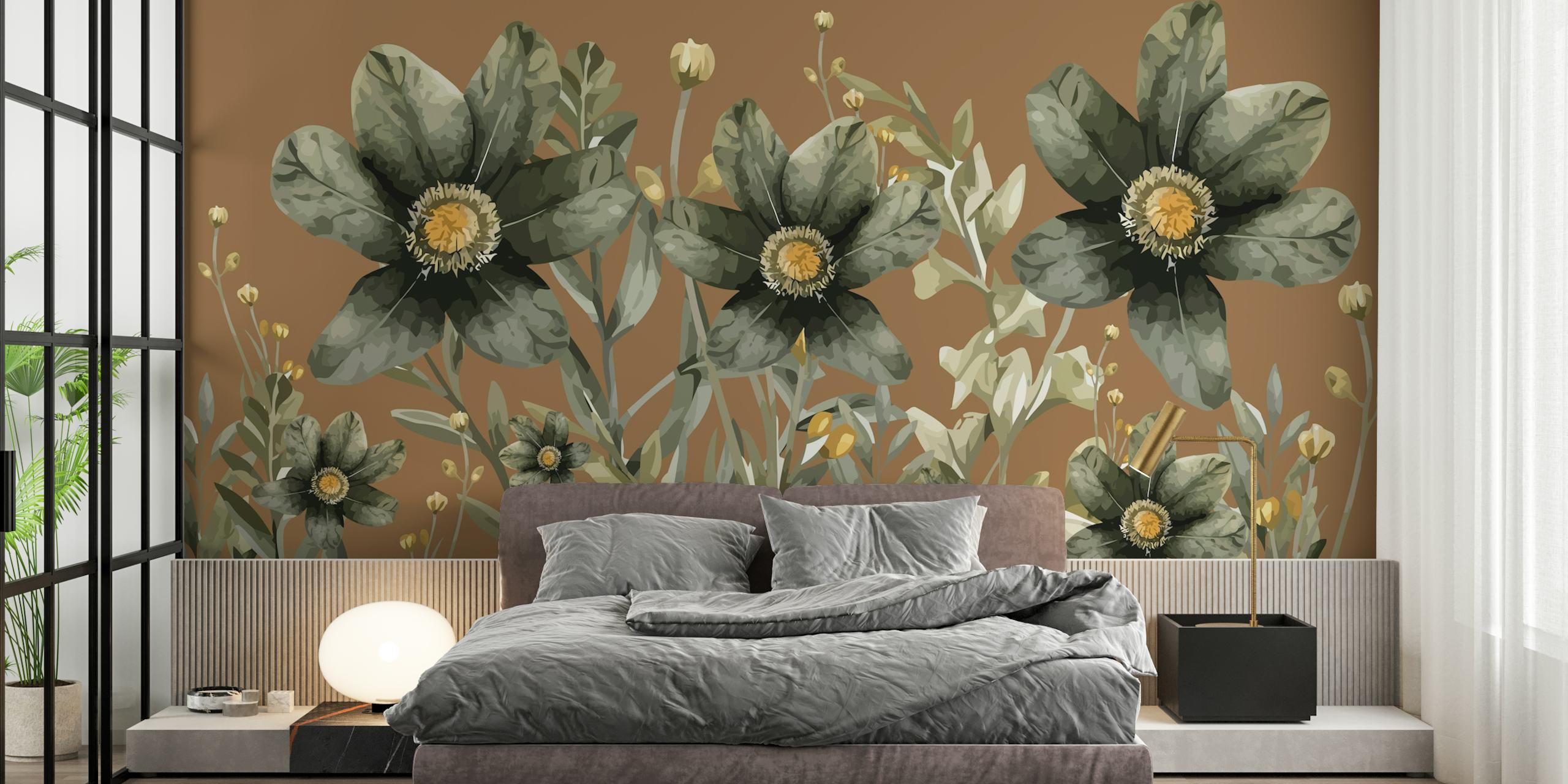 Kunstnerisk skildring av blomster om våren med mokkabakgrunn