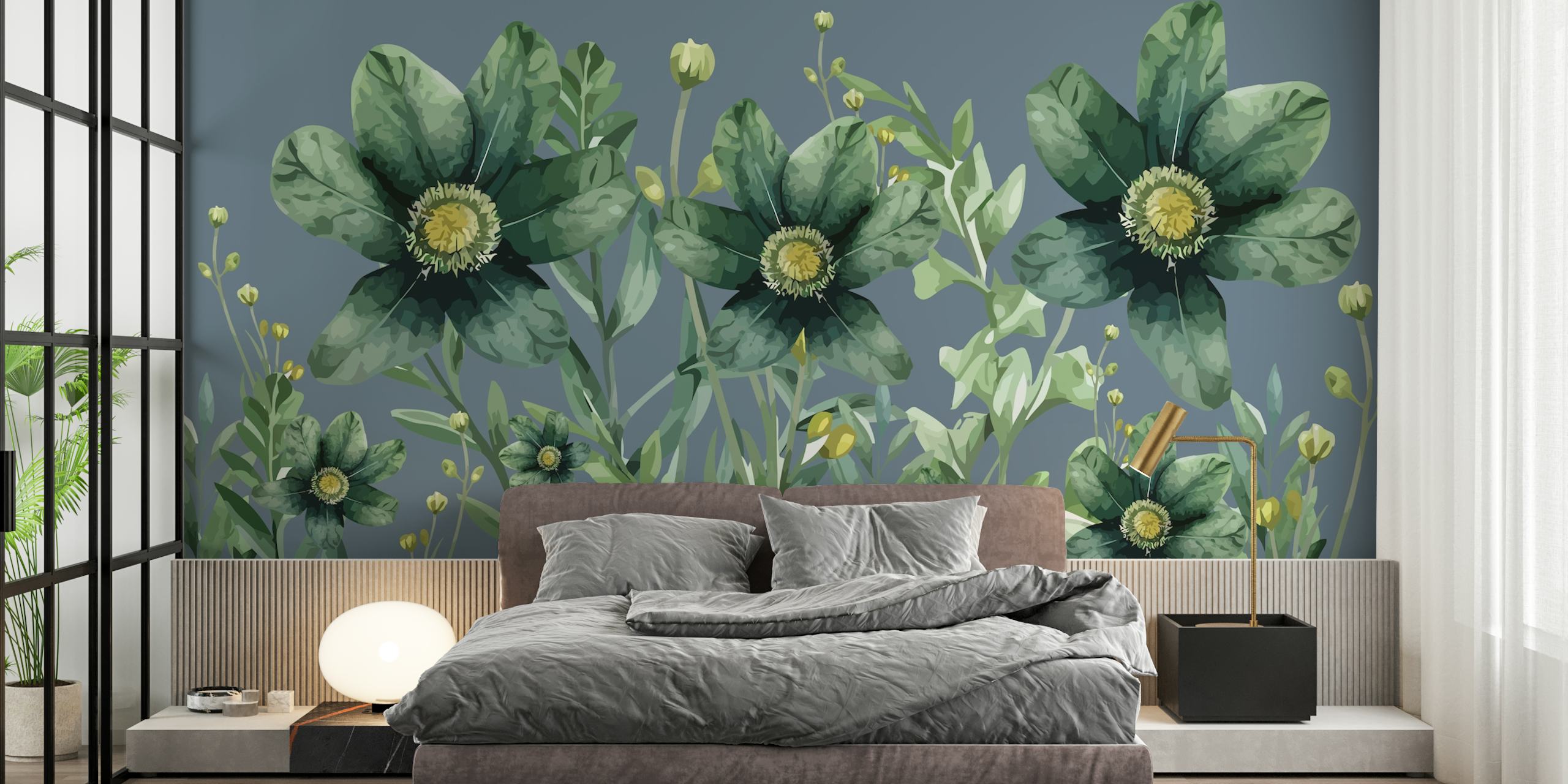 Conception de papier peint Azure spring flowers dans une pièce