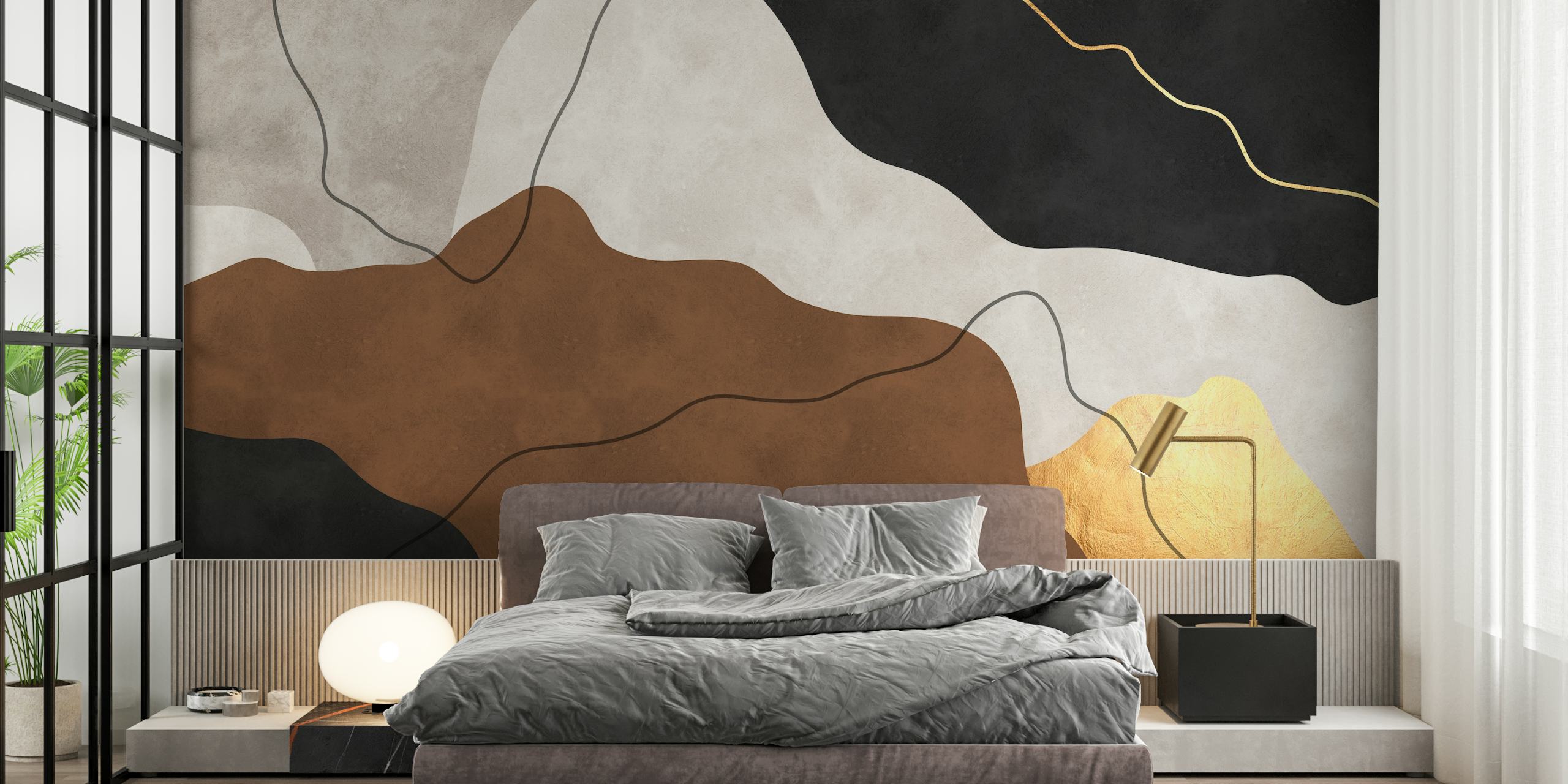 Expressionist forms 2 wallpaper in a room