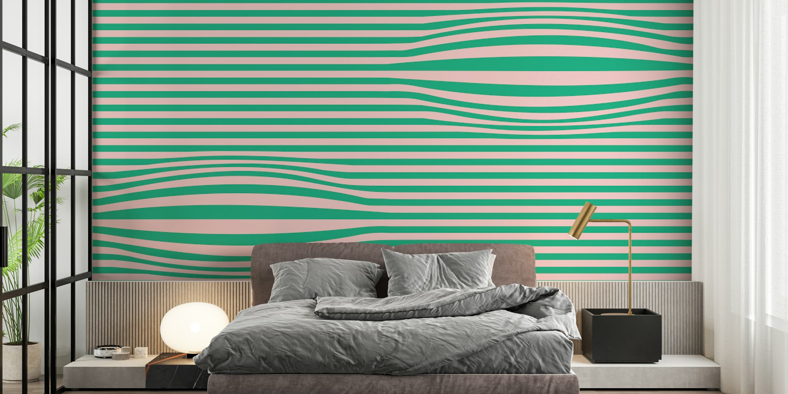Green and pink striped wallpaper in retro style