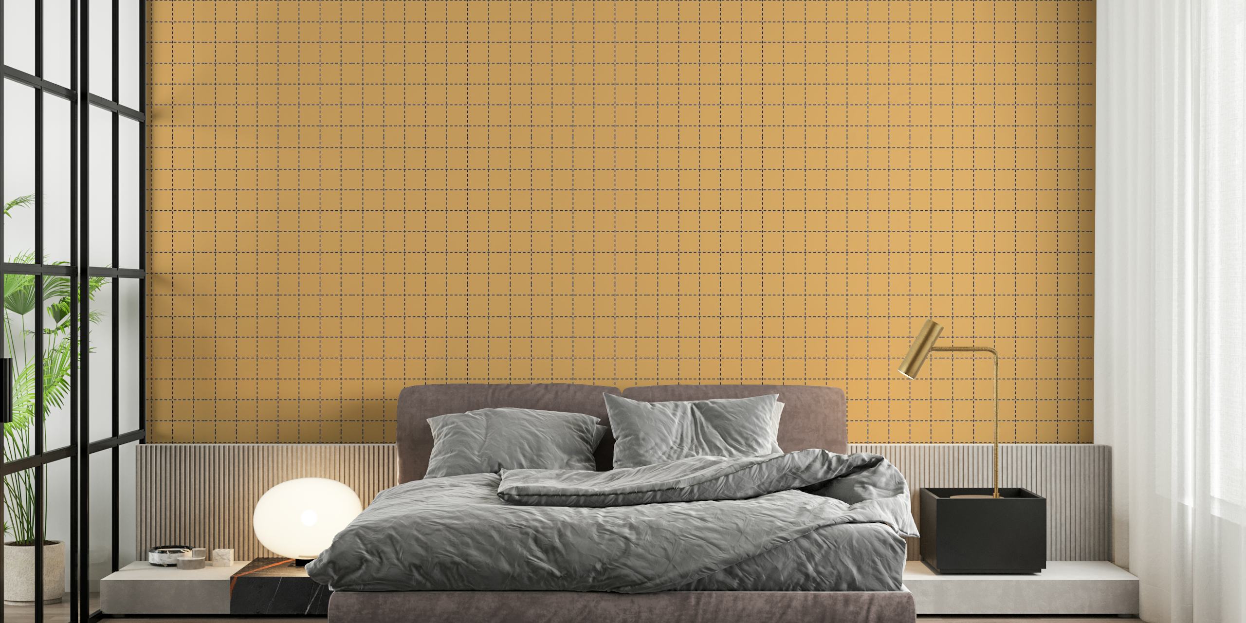 Grid Beige and Blue wallpaper in a room