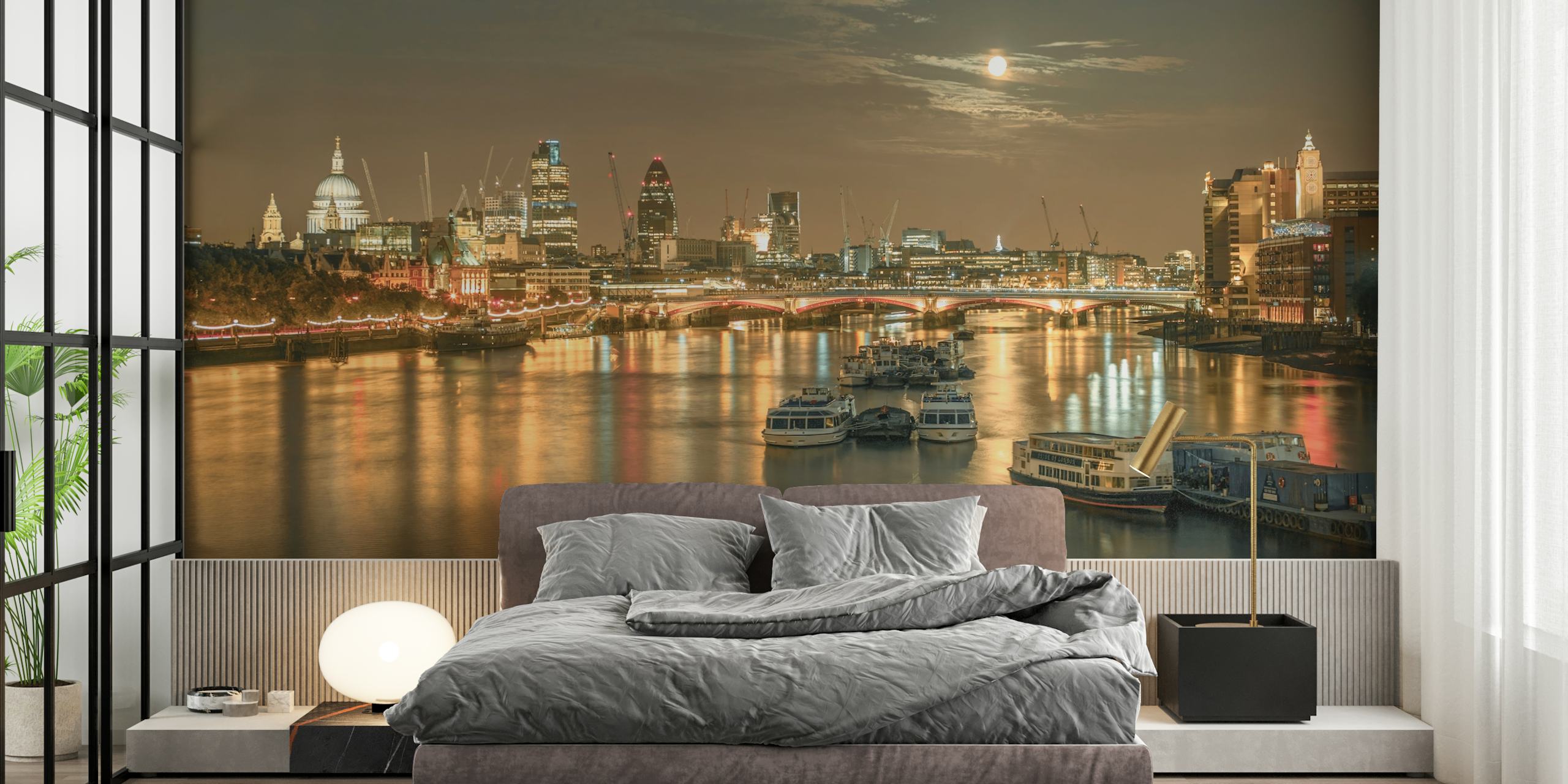 Nighttime in the Capital mural de la ciudad en una habitación