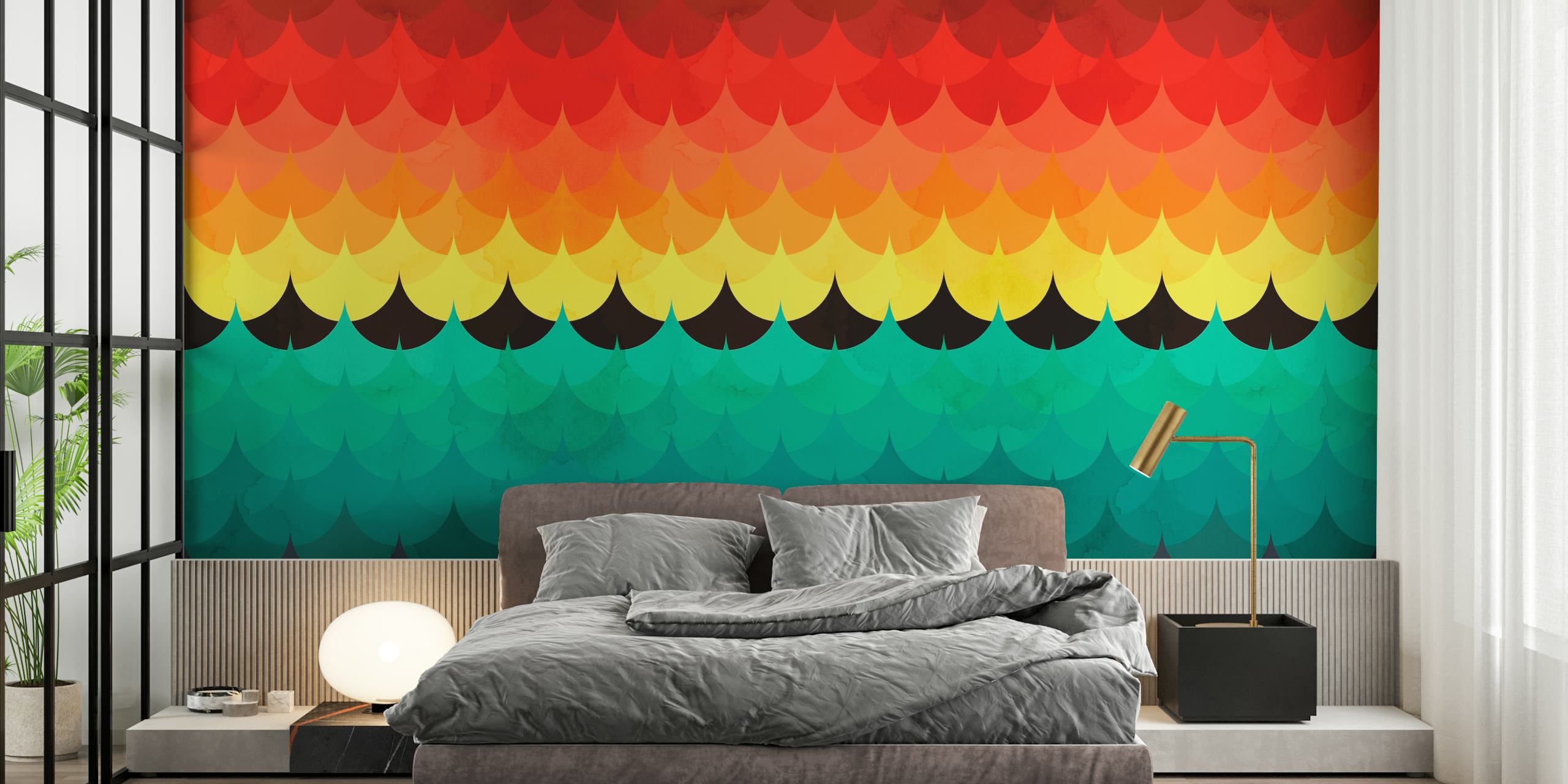 Colorful waves design tapet i et rum