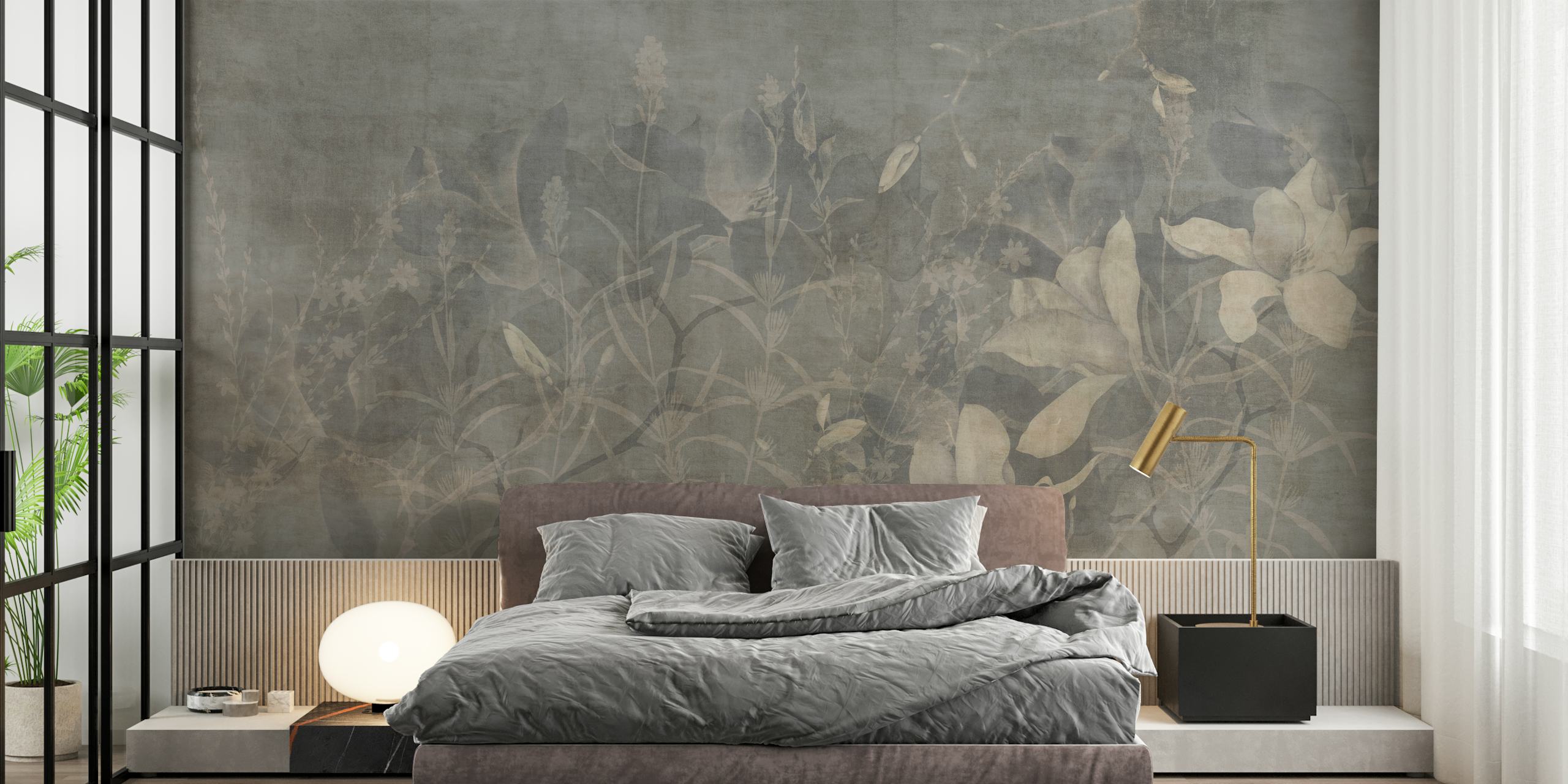 Gray-toned magnolia flower wall mural for interior decor