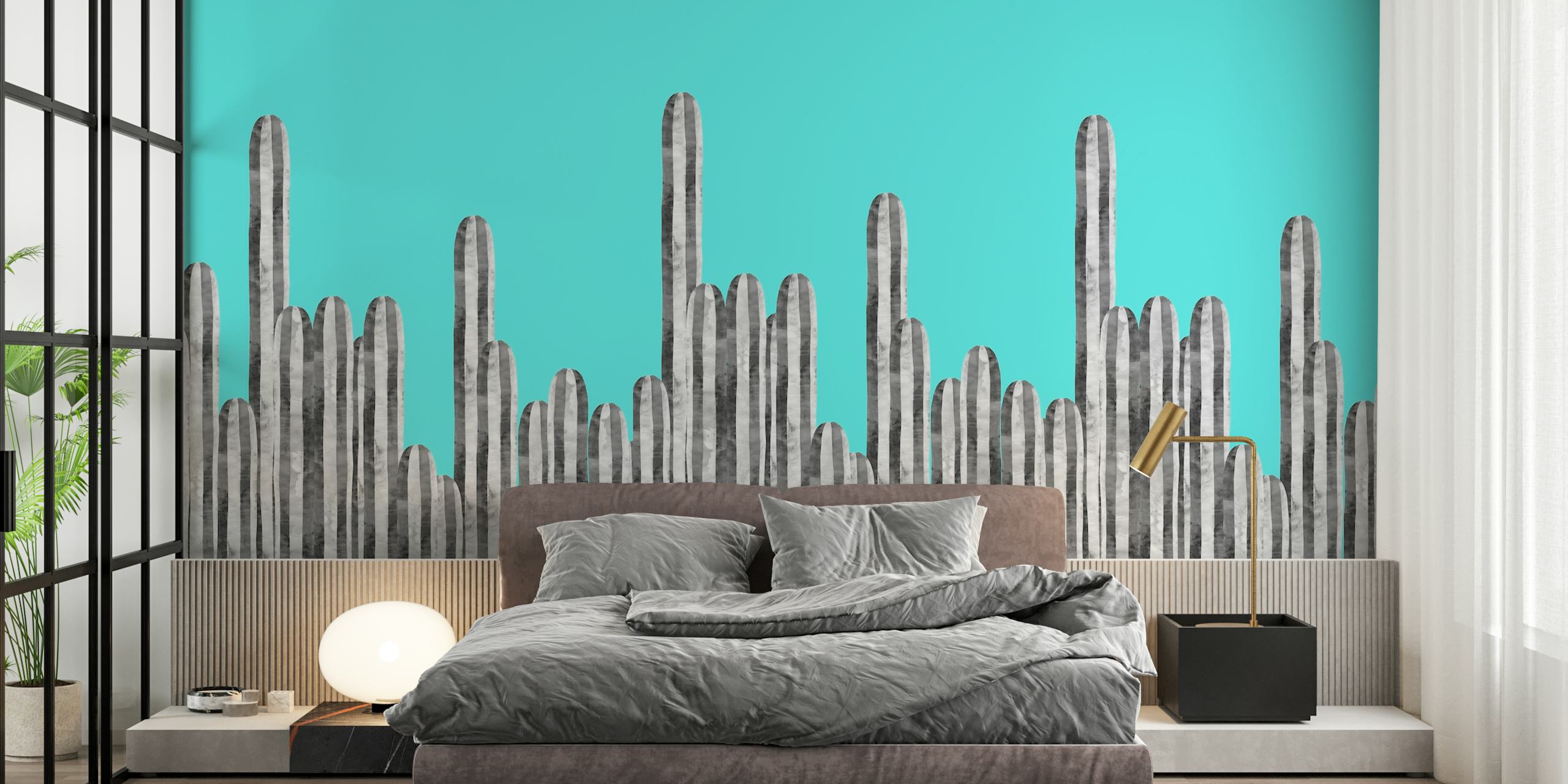 Cactus landscape wallpaper displayed in a room