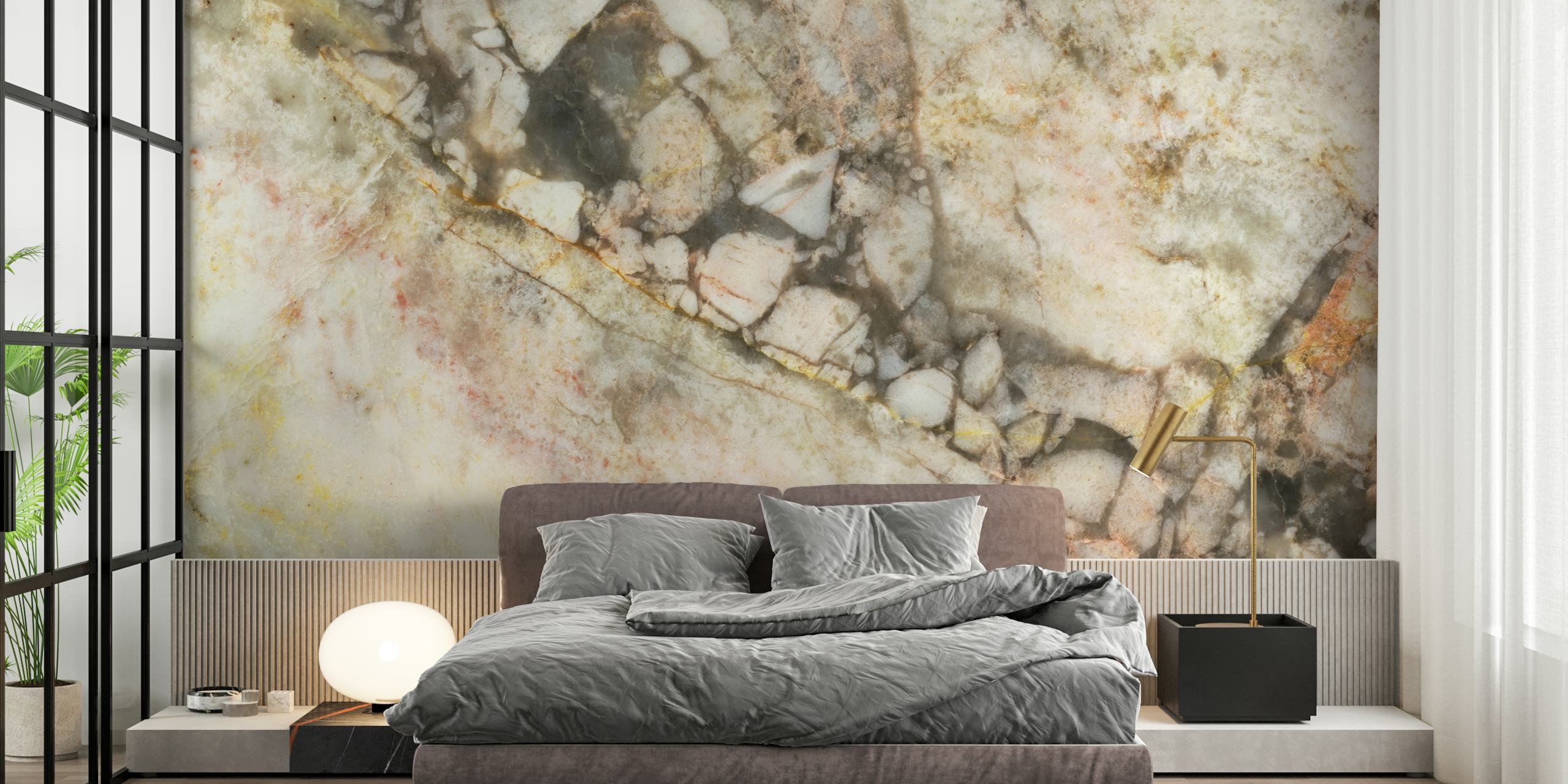 Abstract marble texture with golden and neutral hues wallpaper