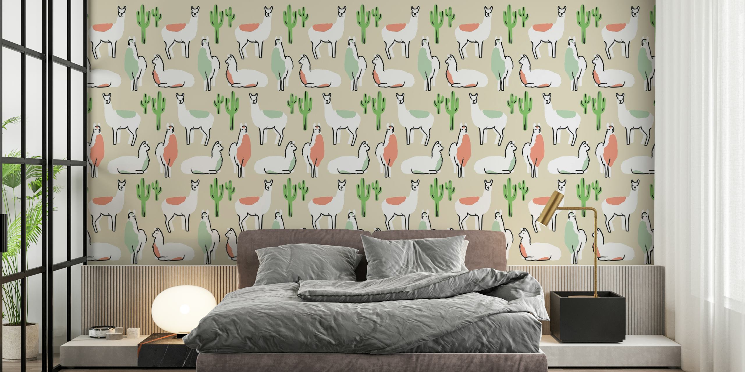 Happy Llama Pattern -tapetti huoneessa