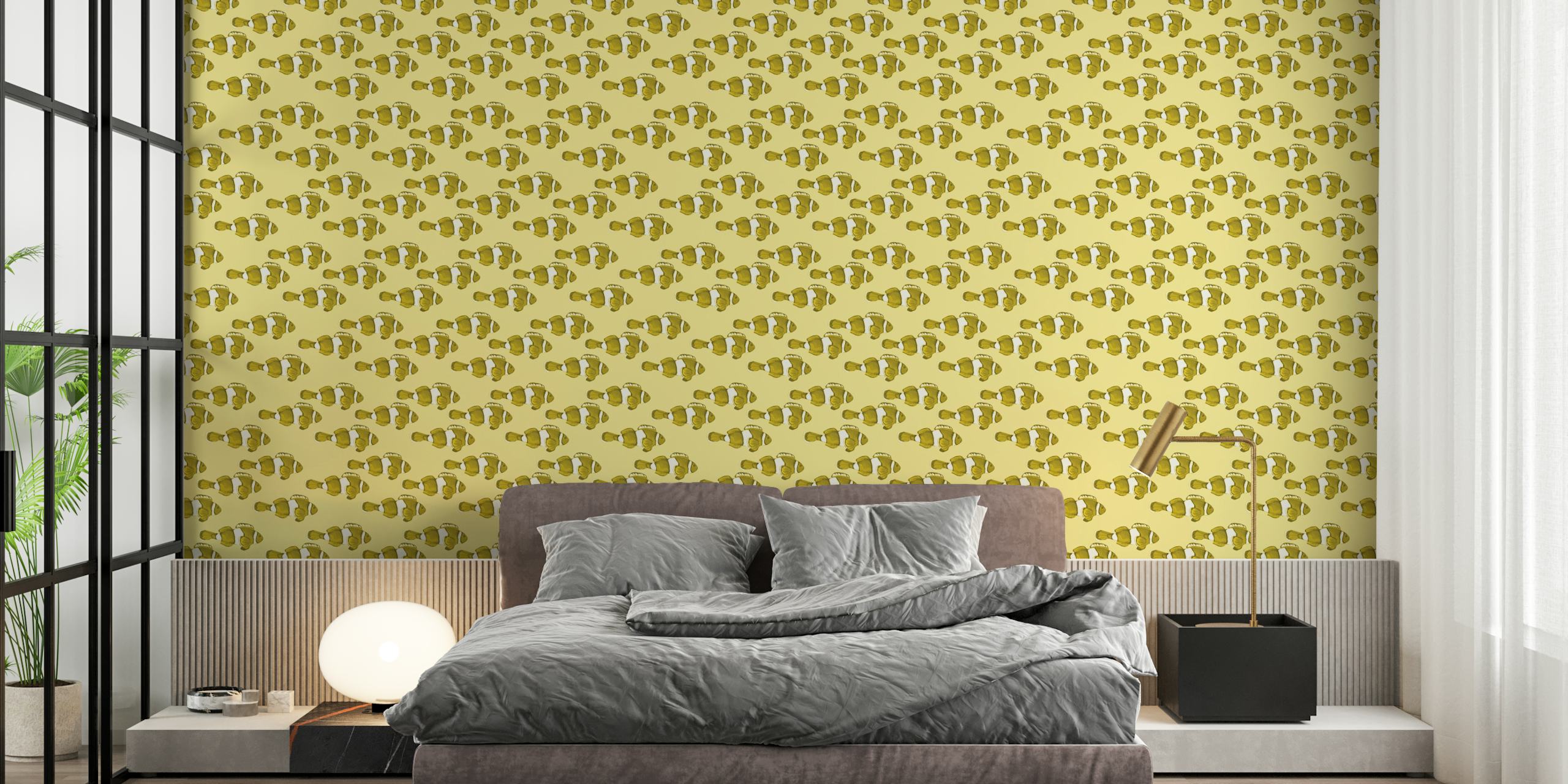 Yellow fish pattern wallpaper featuring playful fish shapes