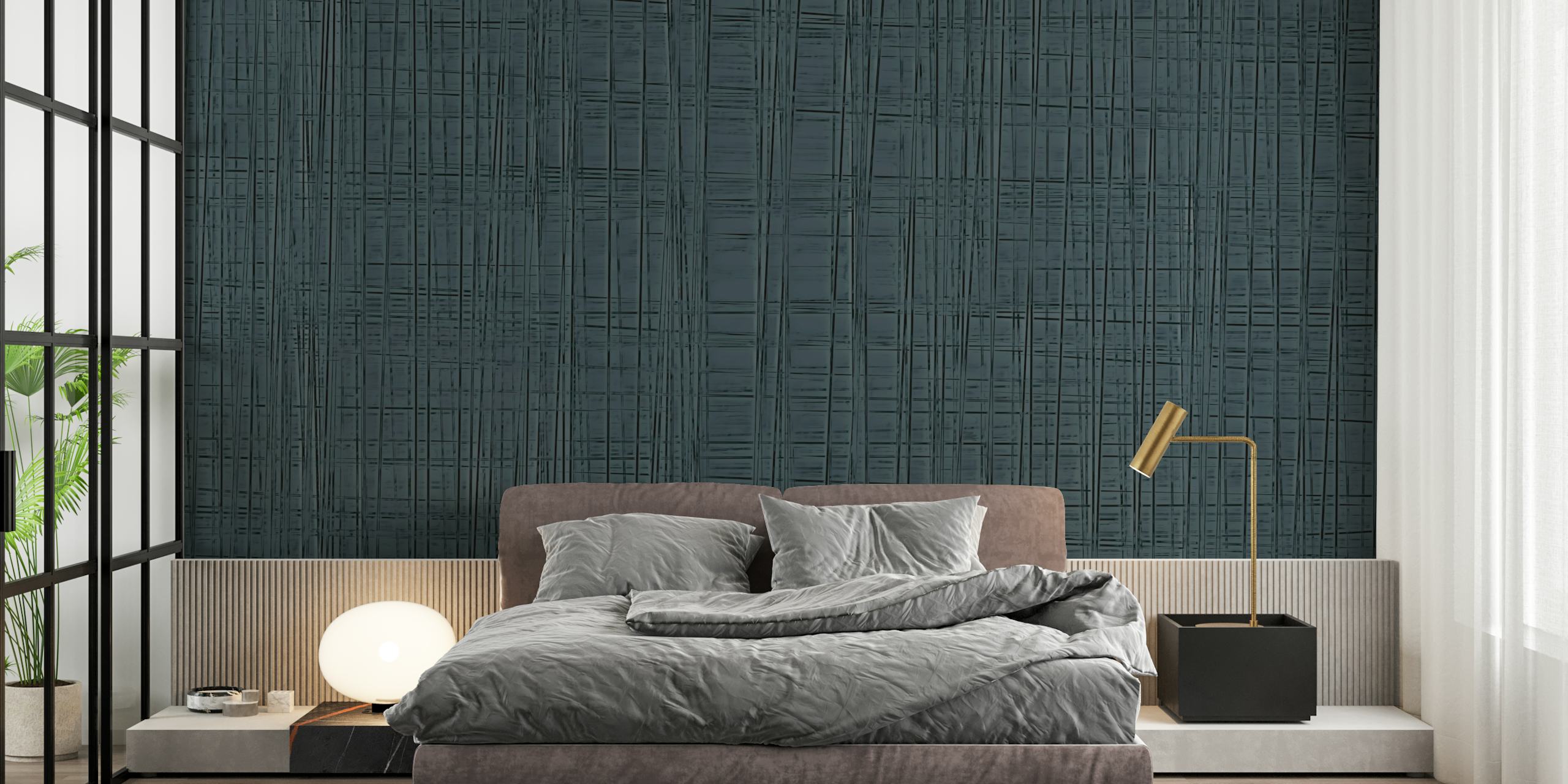 Cozy Lines Fabric Texture tummassa harmaassa tealissa