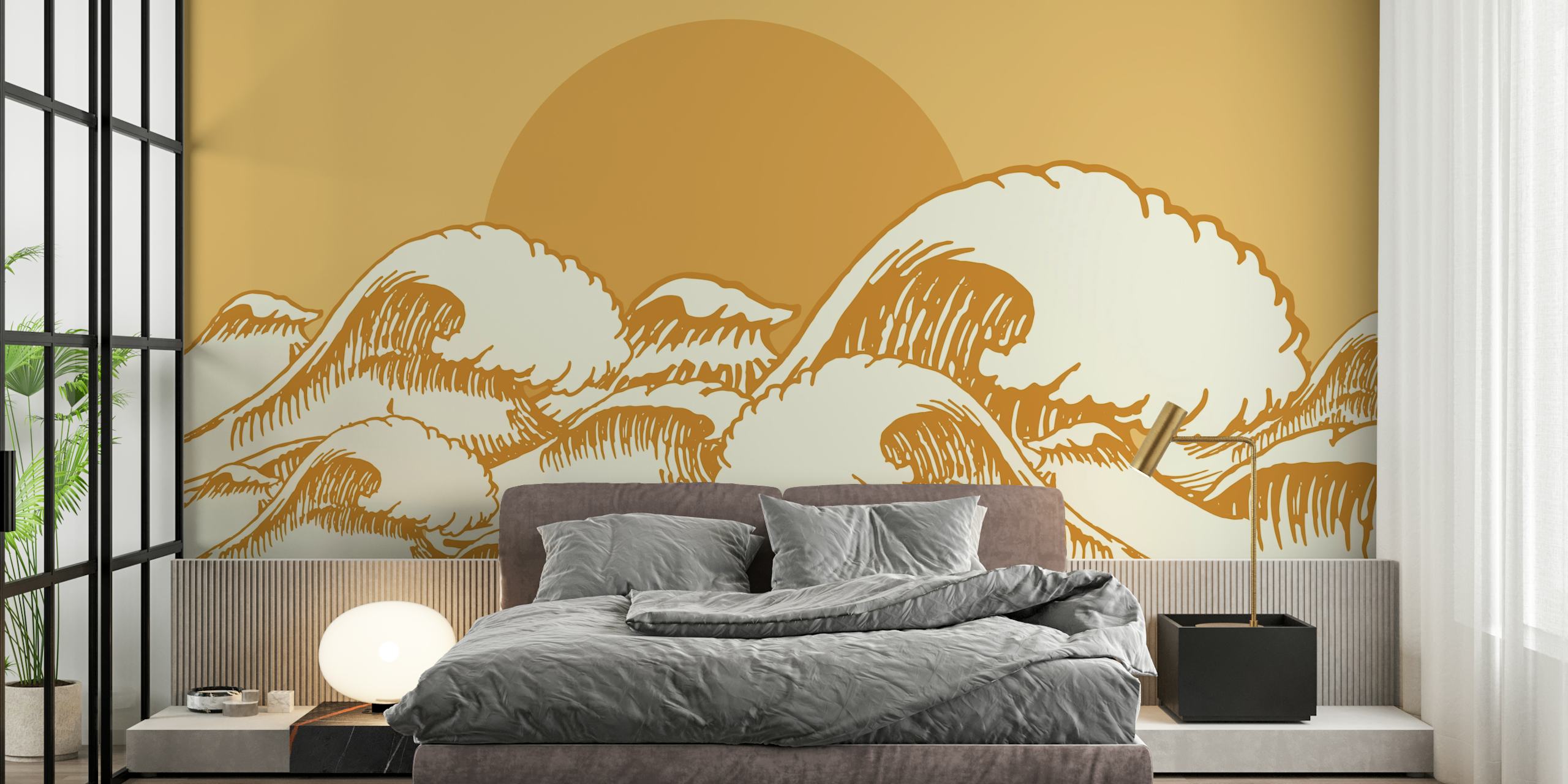 Wave pattern in beige and cream colors on wallpaper